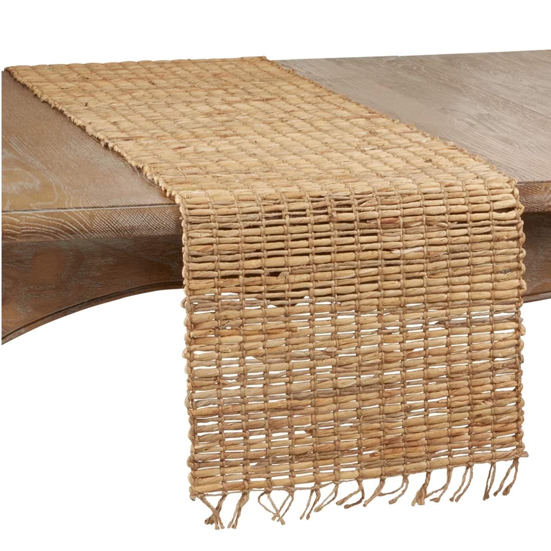 Fennco Styles Hand Woven Water Hyacinth Fringe Table Runner 14 x 72 Inch - Natural Chic Table Cover for Home, Dining Table Décor , Banquets and Special Events