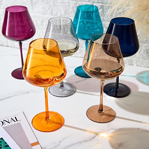 Jewel Colored Crystal Wine Glass Set Of 6 Gift For Mothers Her Wife Mom Friend Large 20 Oz Glasses U