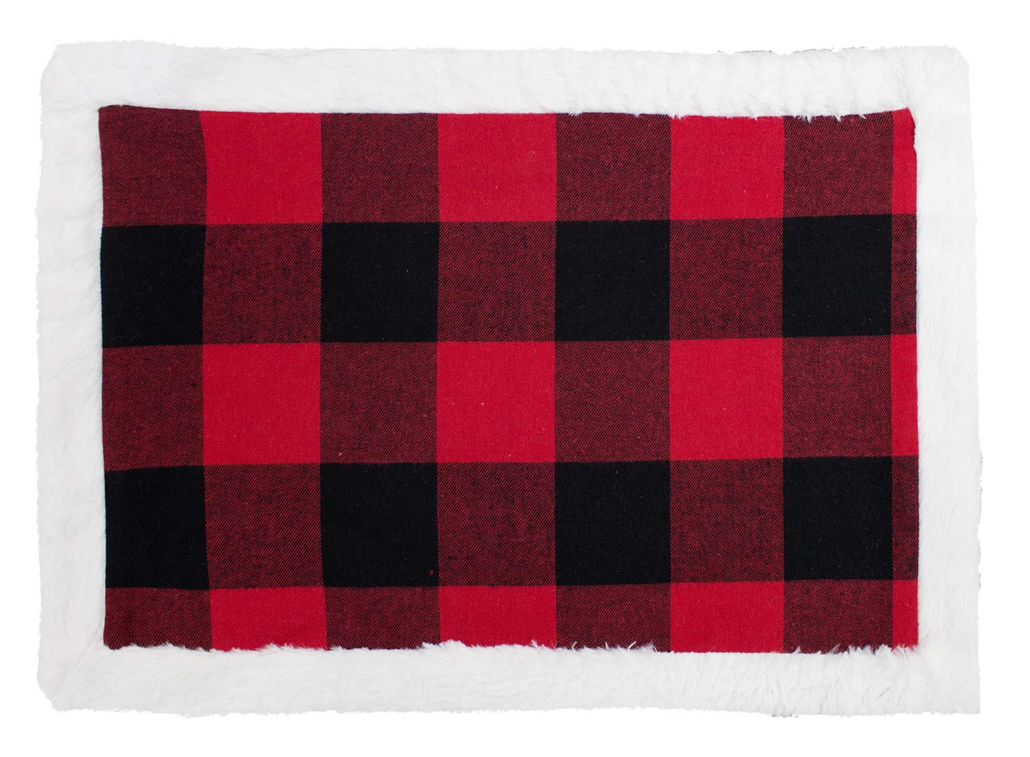 Fennco Styles Holiday Buffalo Plaid Red and Black with White Faux Fur Border Design Table Runner 16" W x 72" L