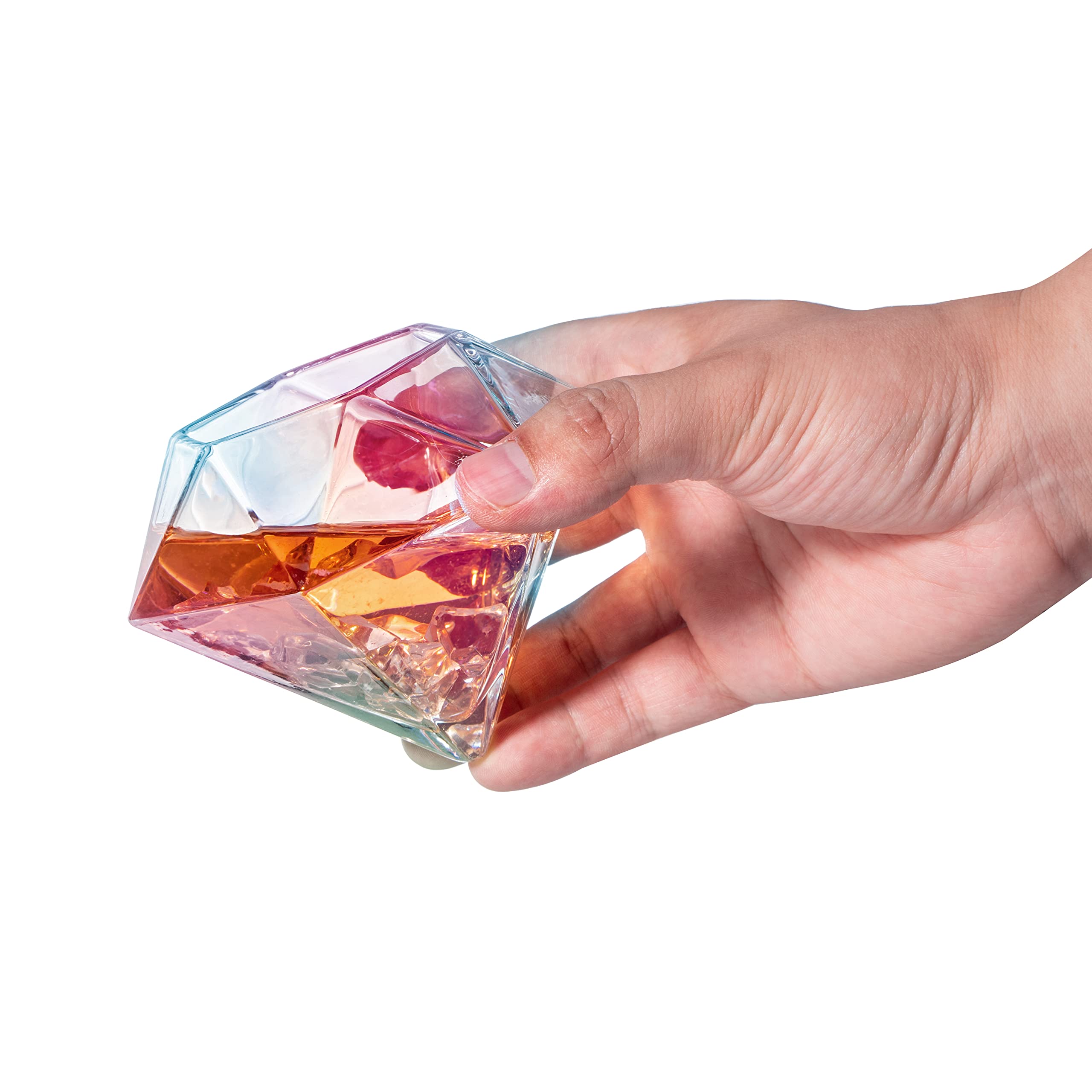 Set Of 4 Iridescent Diamond Whiskey Wine Glasses 10OZ Wine Whiskey Water Diamond Shaped Diamonds Col