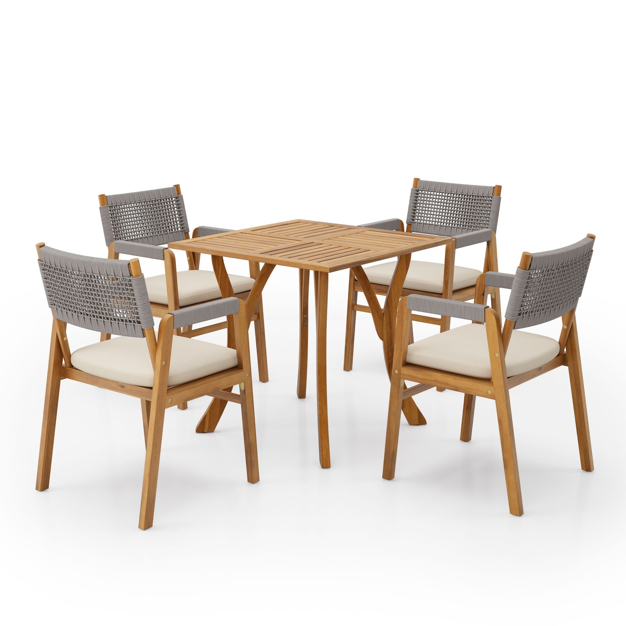Outdoor Rustic Patio Acacia Bistro Set With Cushions