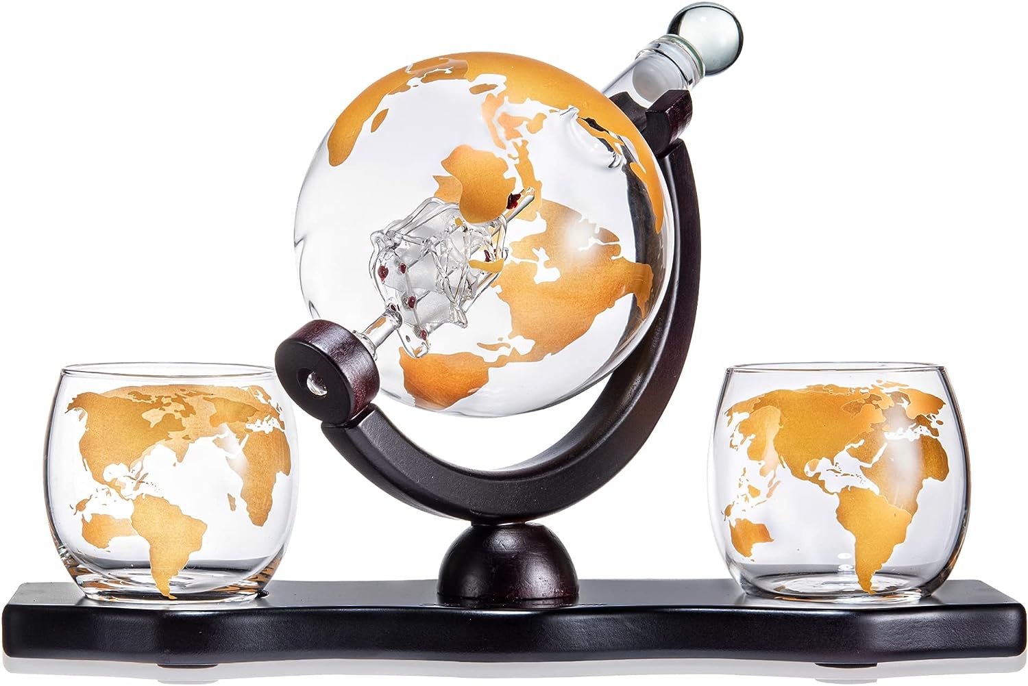 Gold Etched Whiskey Decanter Set Globe With 2 Gold Etched Globe Whisky Glasses Perfect For A Birthda