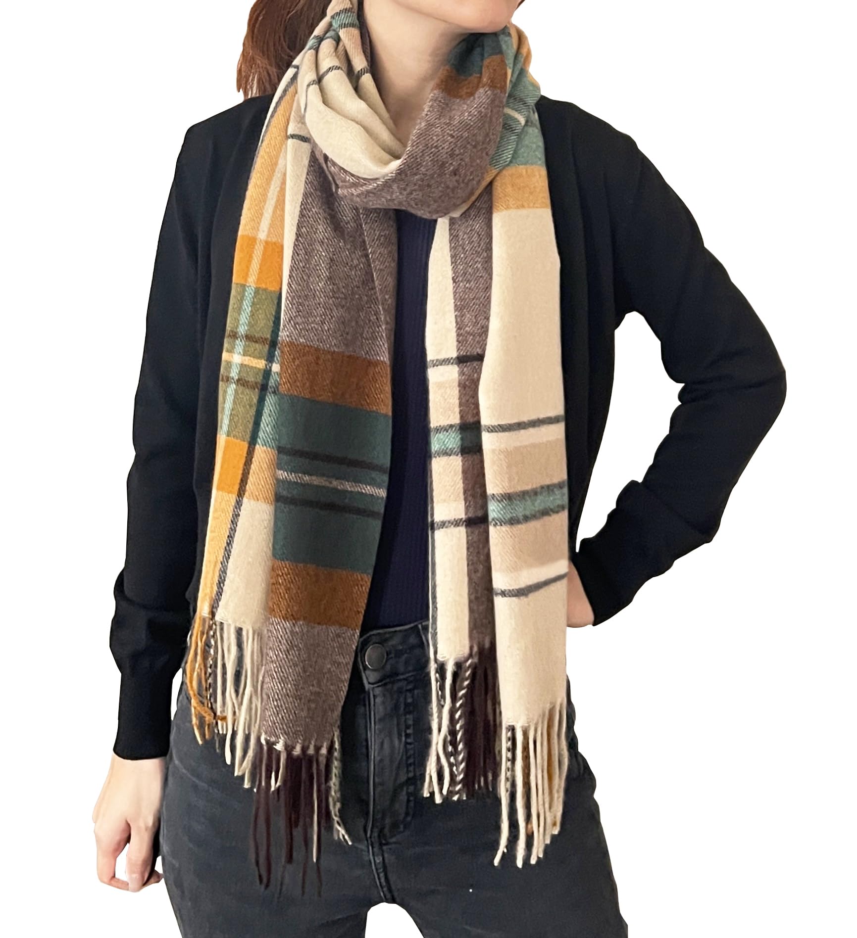 stylesilove Women Plaid Fringe Cashmere Scarf Warm Ultra Soft Scarves Shawl Neck Wraps for All Season, 5 Colors