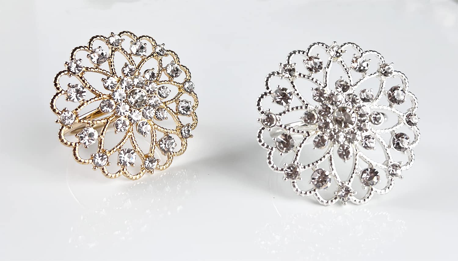 Fennco Styles Rhinestone Crystal Flower Napkin Rings Wedding Holiday Table Decoration - Set of 4