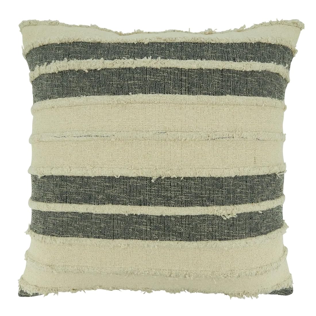 Fennco Styles Striped Tufted Design Cotton Decorative Throw Pillow 20" W x 20" L - Black & Natural Woven Cushion for Home, Couch, Bedroom, Living Room and Office Décor