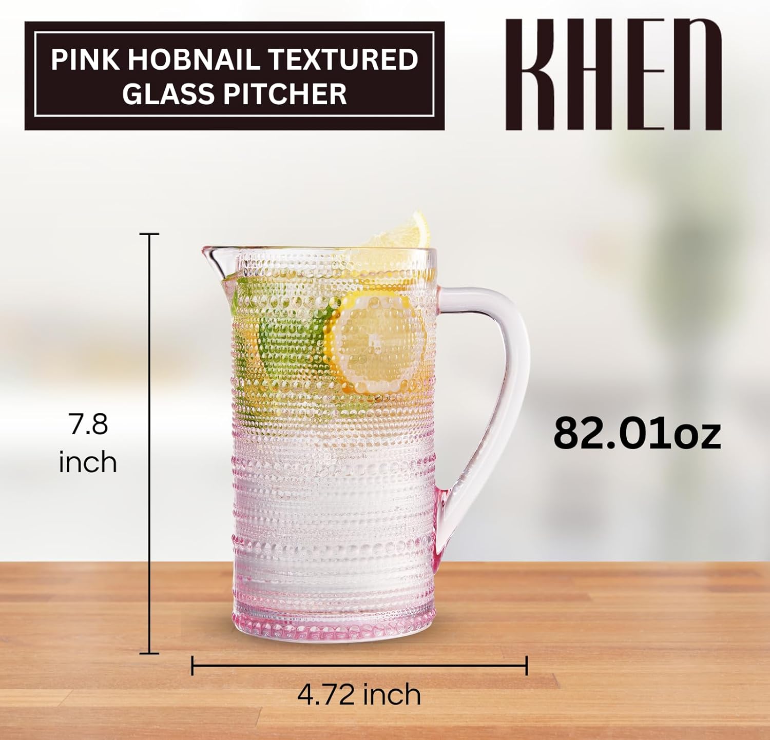 Khen Hobnail Pitcher, Vintage Style Textured Artisan Design - 7.8 Inch Pink