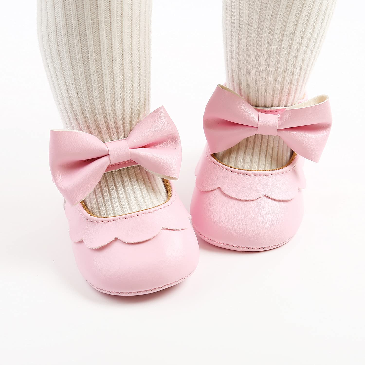 Styles I Love Infant Baby Girls Soft Leather Big Bow Mary Jane Shoes Anti-Slip Rubber Sole Crib Shoes