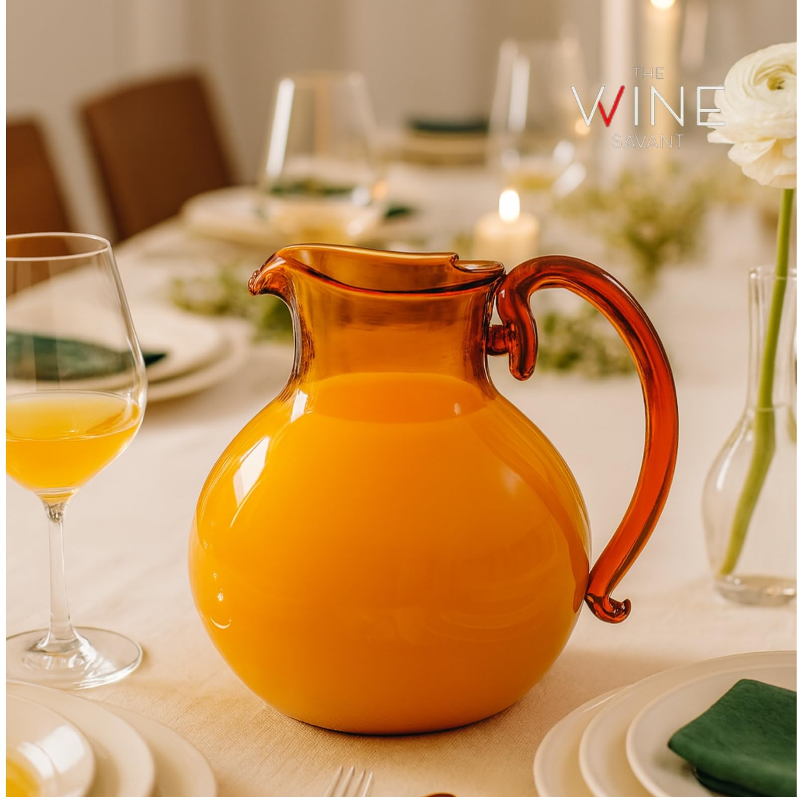 talian Design Amber Glass Jug Mouth-Blown Venetian Pitcher 750ml Handmade Murano