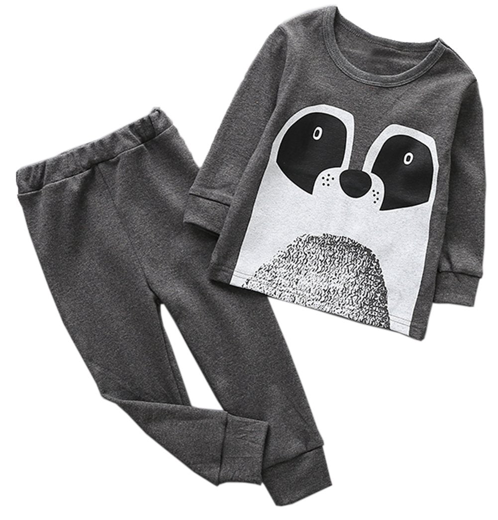 stylesilove Lovely Animal Character Print Long Sleeve Cotton Top and Pants 2 pcs Outfit Set