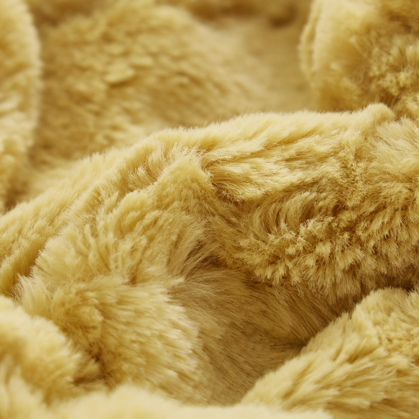 Tache Faux Fur Mustard Yellow Moroccan Lattice Pattern Throw Blanket (3397)