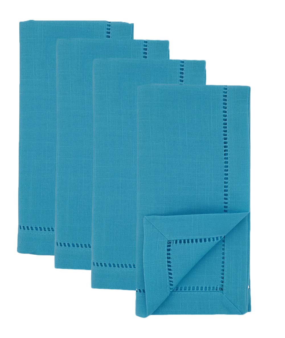 Fennco Styles Classic Hemstitch Design 20 Inch Square Table Dinner Cloth Napkins, Set of 4 – Turquoise Table Cover for Home Décor, Dining Table, Banquets, Holidays and Special Occasions