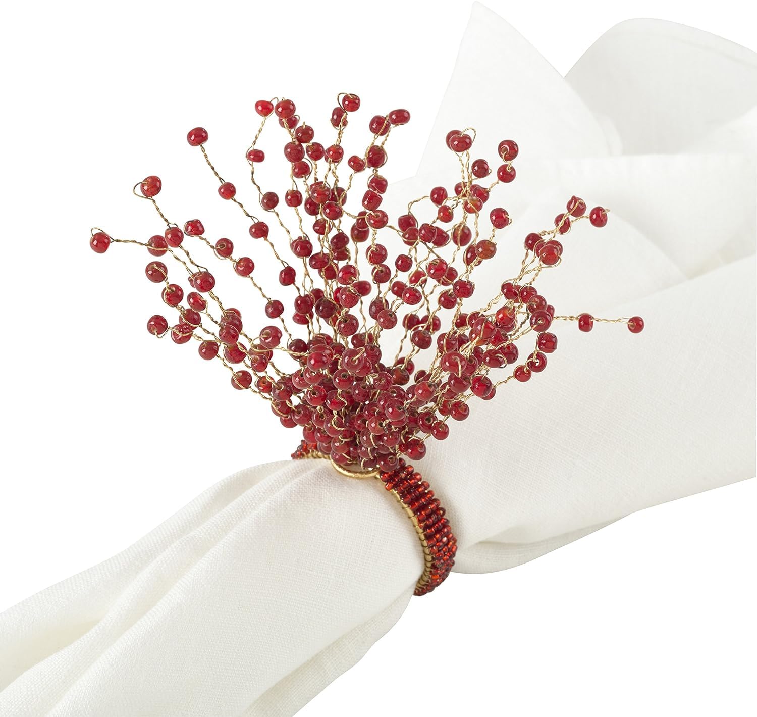 Fennco Styles Beaded Spray Design Napkin Rings, Set of 4 - Orange Napkin Holders for Home, Dining Table Decor, Banquets, Family Gathering and Special Occasion