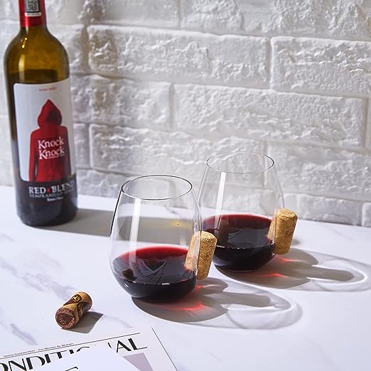 Corked Stemless Wine Glasses Set Of 2 Stuck In The Glass Wine Cork Cocktail Glassware Enthusiast Gif