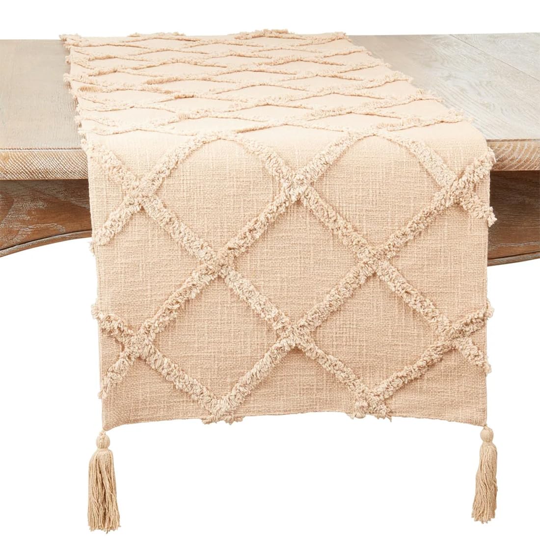 Fennco Styles Modern Diamond Tufted Cotton Table Runner 16" W x 72" L - Grey Geometric Rectangular Table Cover for Boho Décor, Dining Table, Banquets, Family Gathering and Special Events