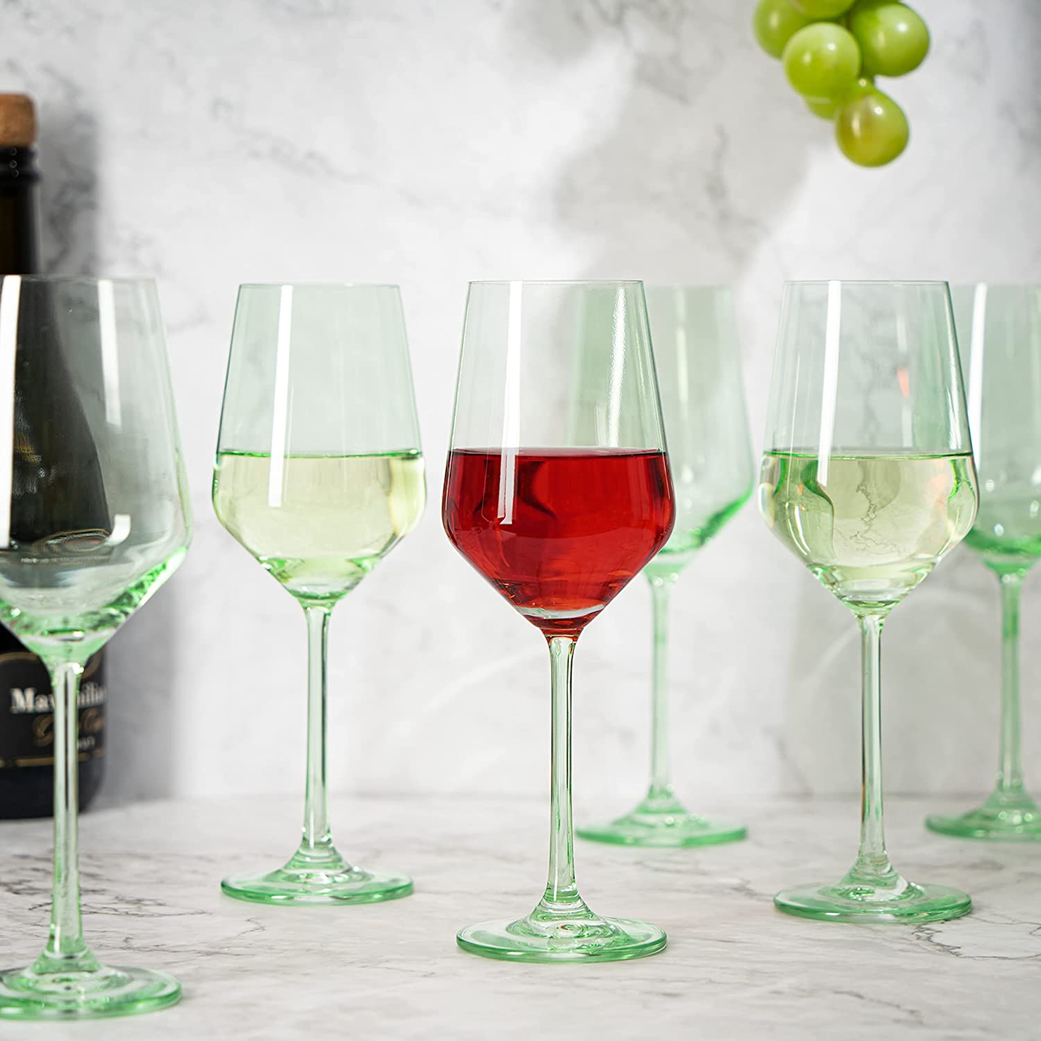 Set Of 6 Green Colored Wine Glasses 12 Oz Hand Blown Italian Style Crystal Bordeaux Wine Glasses Pre