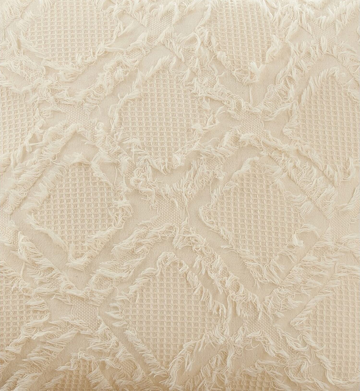 Fennco Styles Waffle Weave Fringe Reversible Cotton Decorative Throw Pillow 22" W x 22" L - Ivory Woven Square Cushion for Home, Couch, Living Room, Bedroom, Office and Holiday Décor