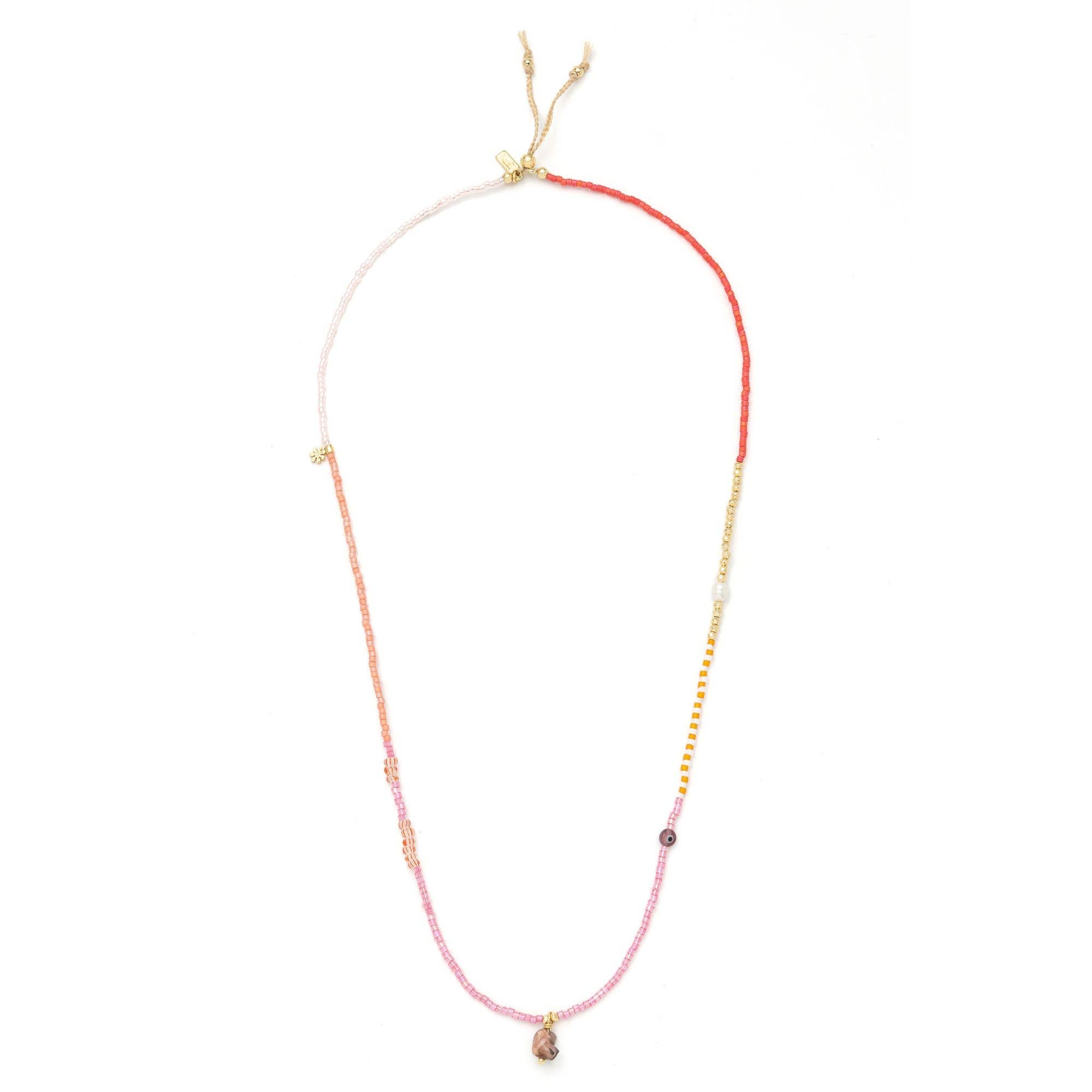 Mixed Media Wrap Bracelet/Necklace - Love/Rhodocrosite/Gold
