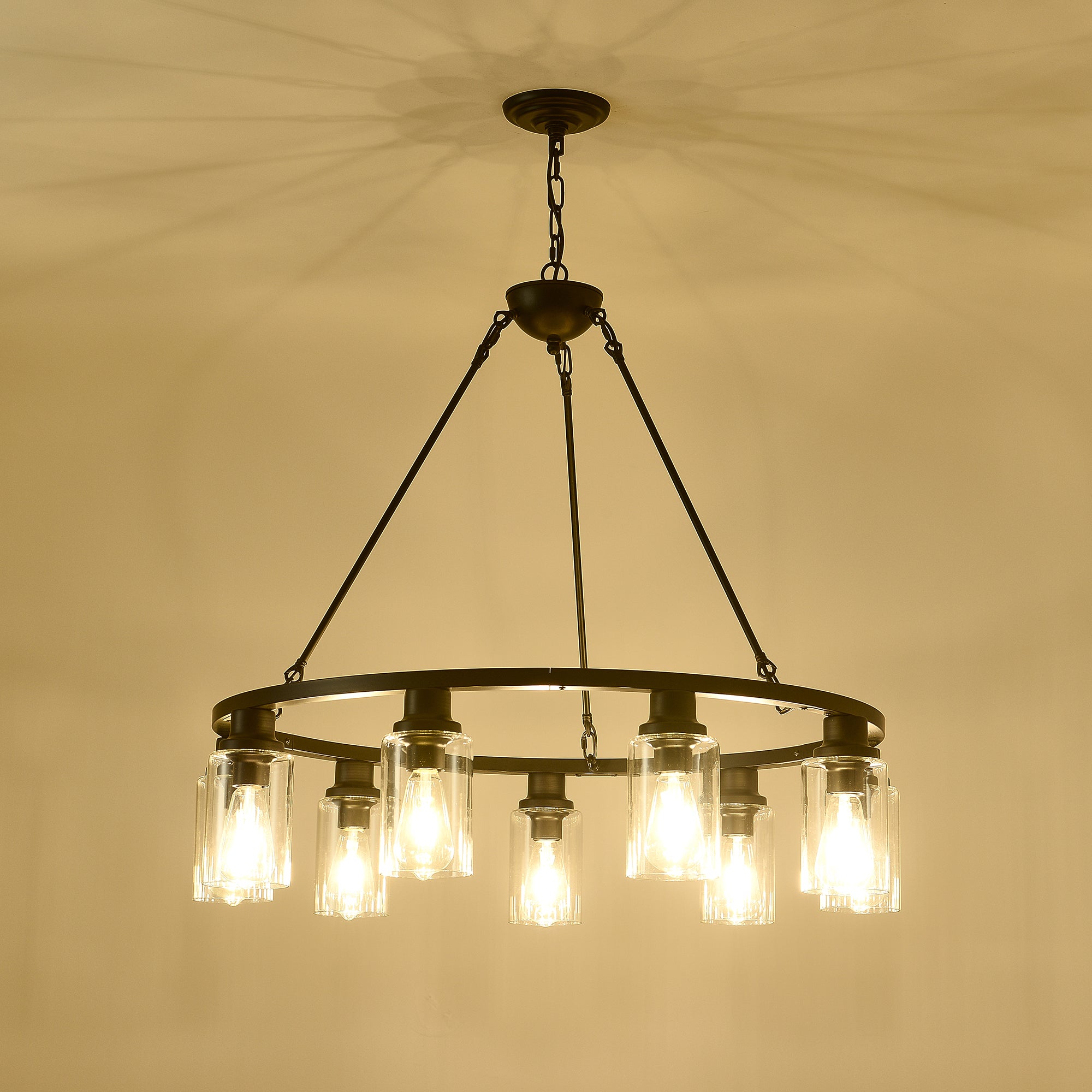 9-Light Black Wagon Wheel Chandelier