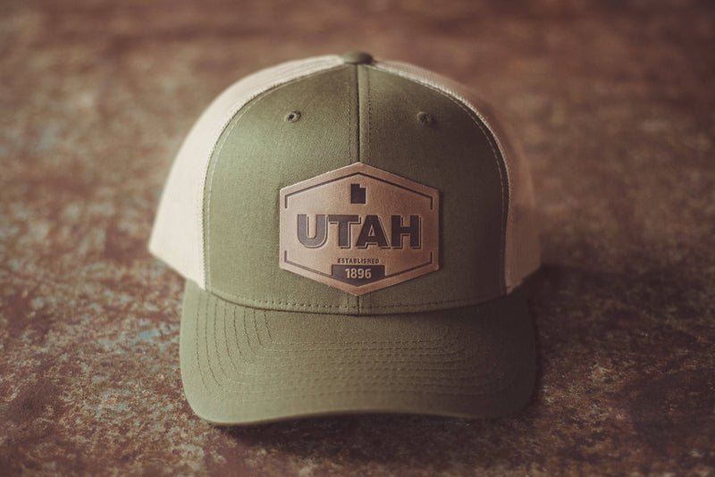 Utah Established Hat | Leather Patch Trucker Hat