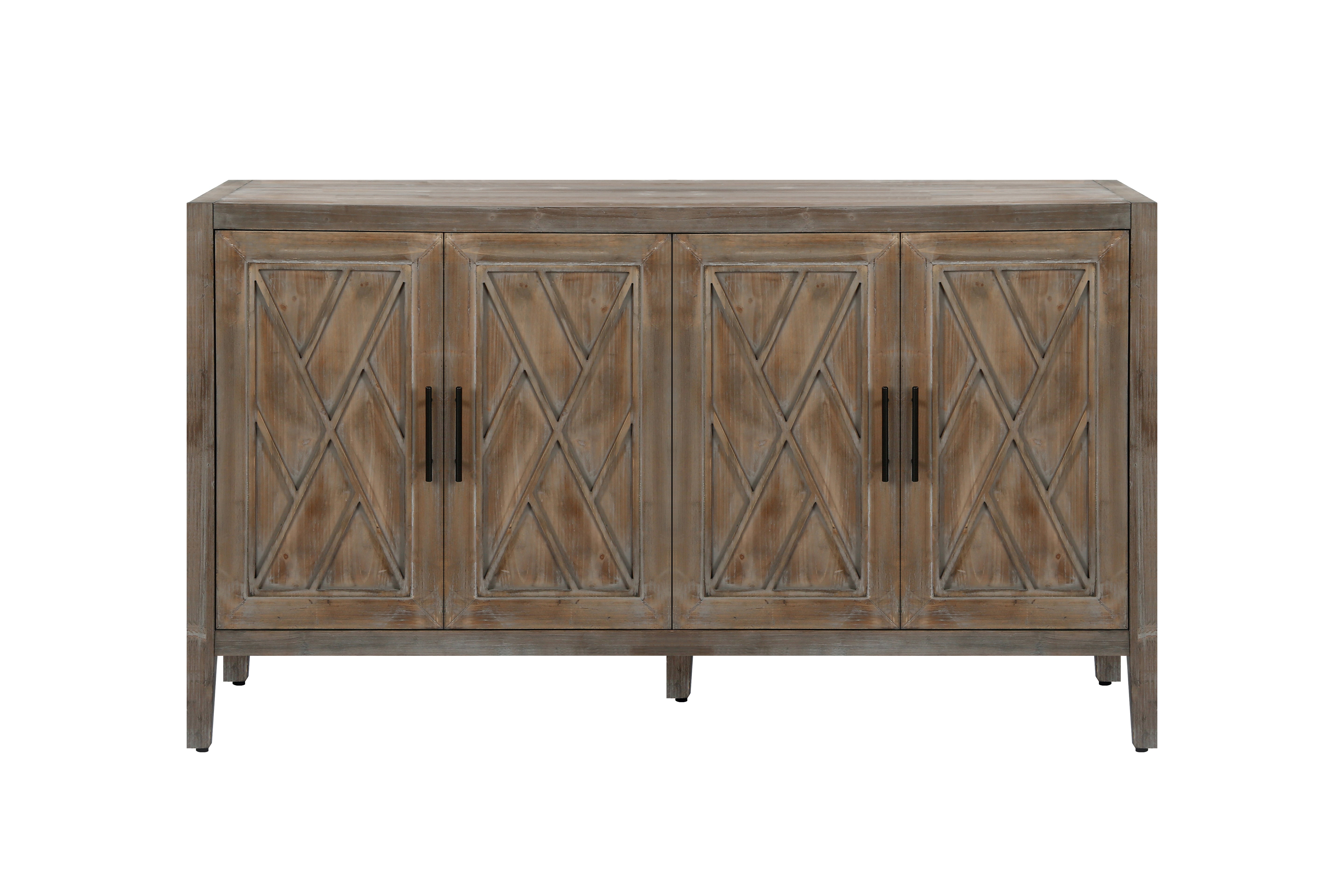 4 Door Wooden Twill Sideboard American Country Vintage Old Living Room Dining Room Hallway Entryway Cabinet (Brown)
