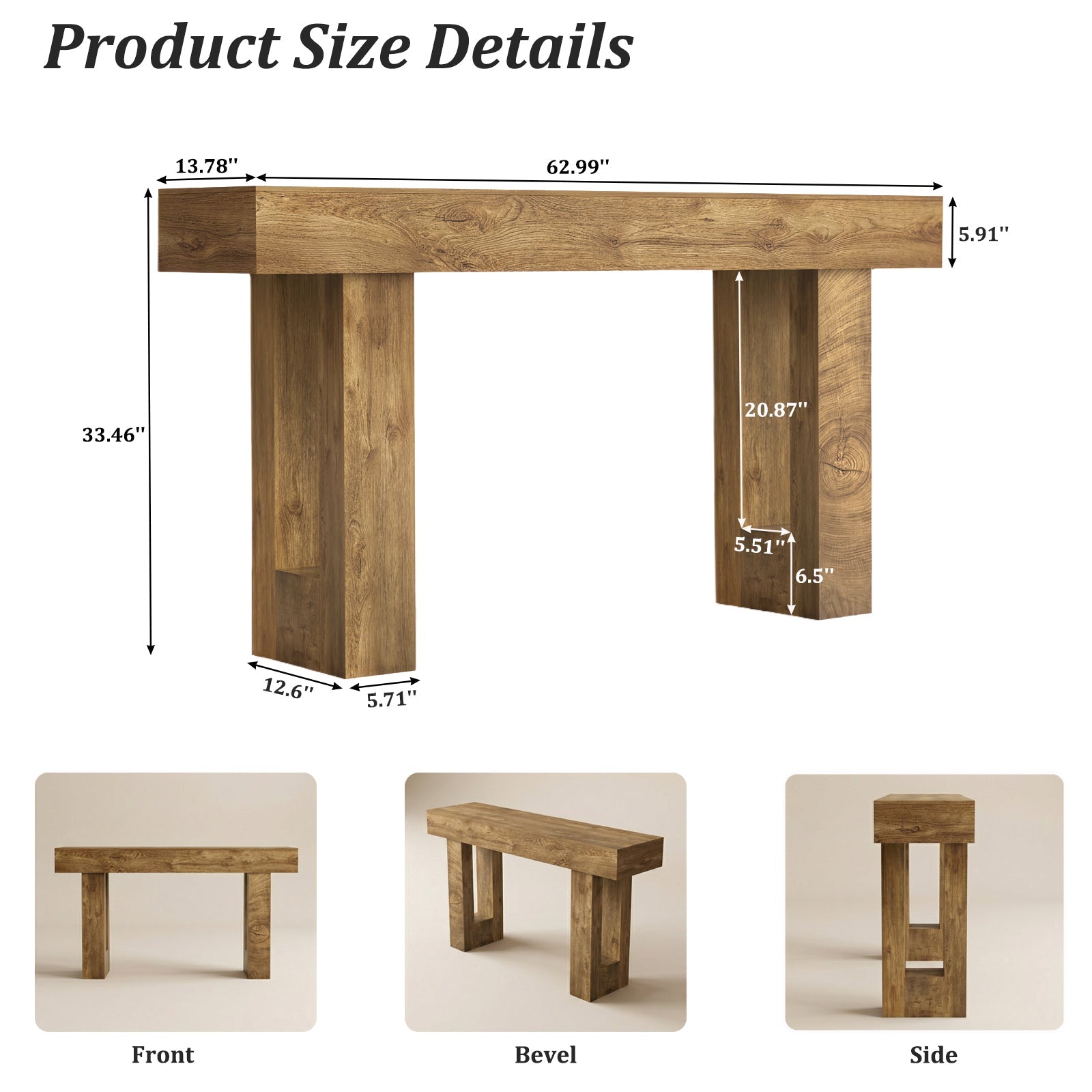 63" Long Console Table, Farmhouse Entryway Table with Storage