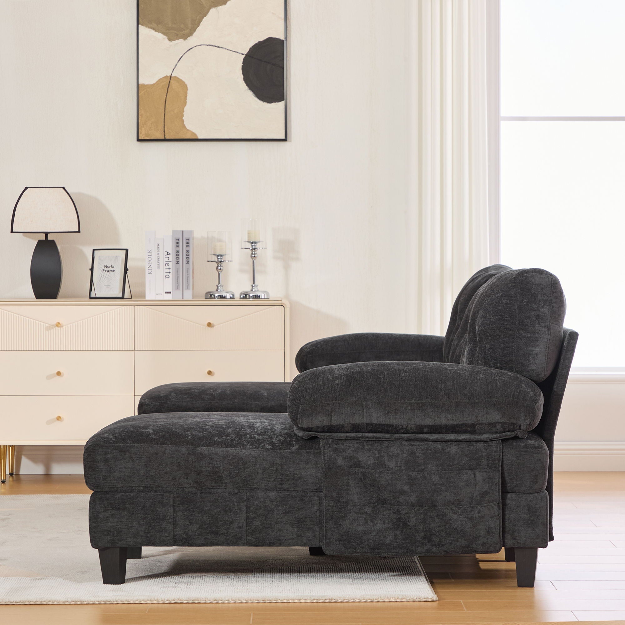 U-Shaped Sectional Sofa 103.5" Fabric Couch With Dual Chaise Lounges, Storage Pockets, Armrest Pillows