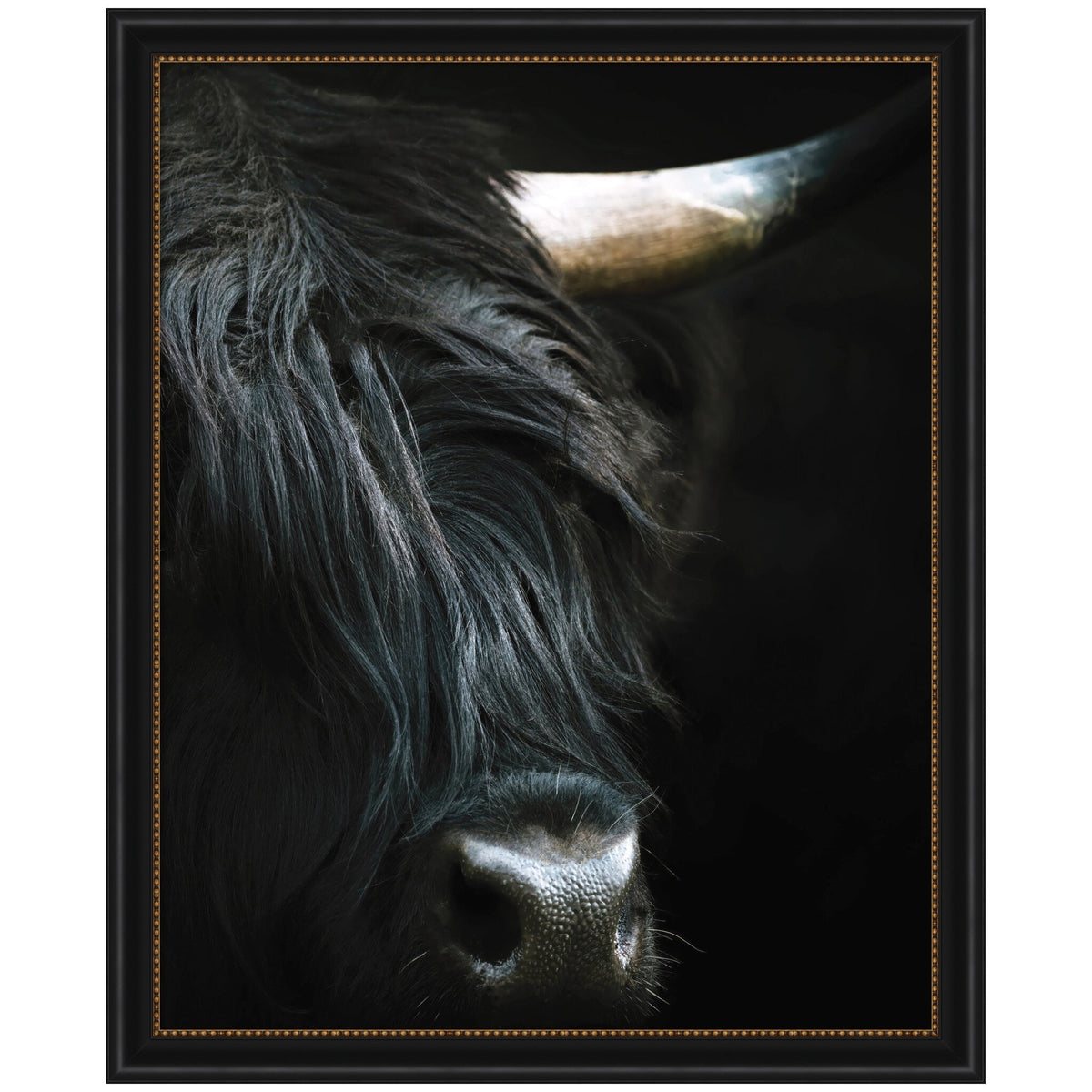 Minimalist Black Highland Cow Close by Michael Schauer Framed Wall Art Print