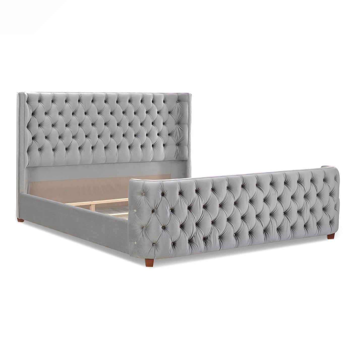Brooklyn King Tufted Panel Bed Headboard and Footboard Set, Opal Grey Velvet