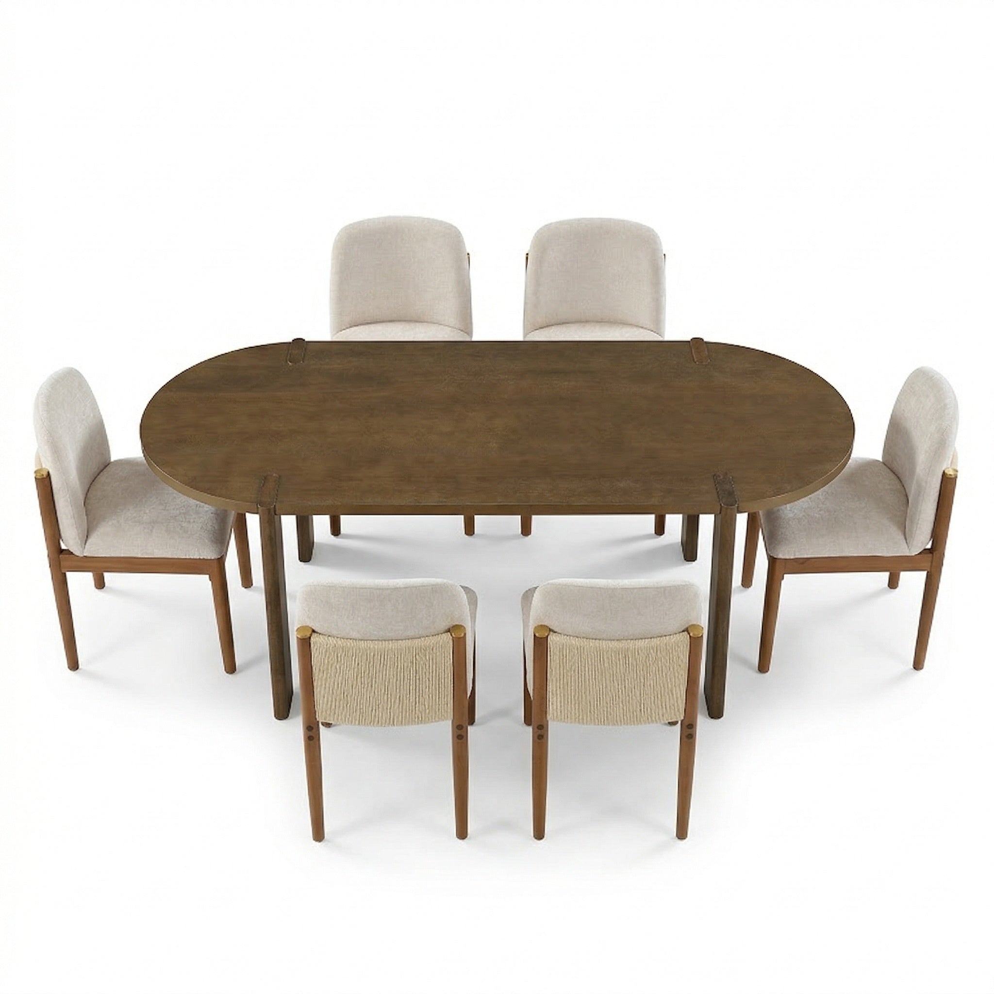 7 Pieces Modern Oval Dining Set, Rustic Farmhouse Solid Wood Kitchen Table Set for 6