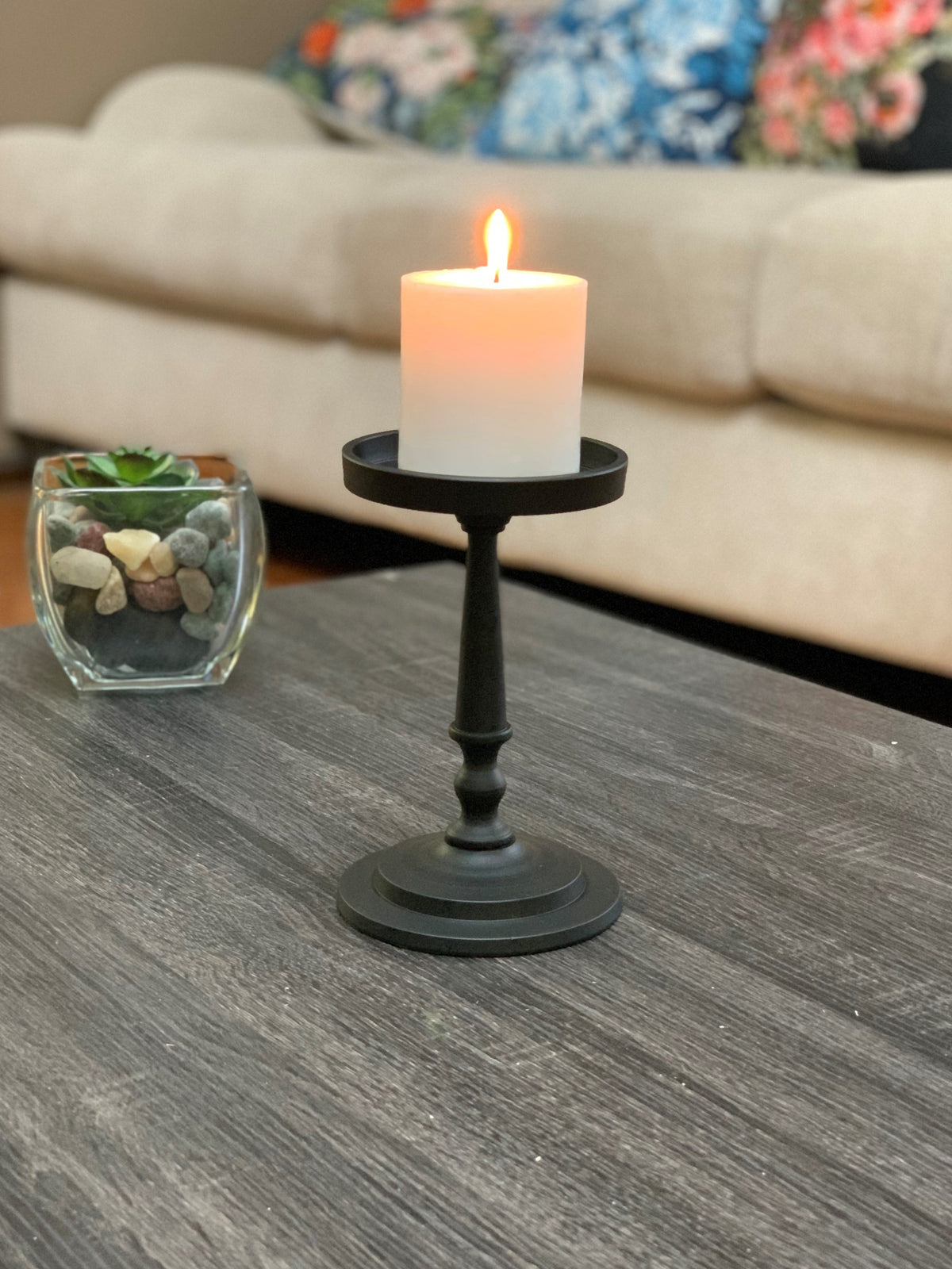 Vibhsa Pillar Candle Holder | Matte Black, 7"H, Fits 3.5" Candles