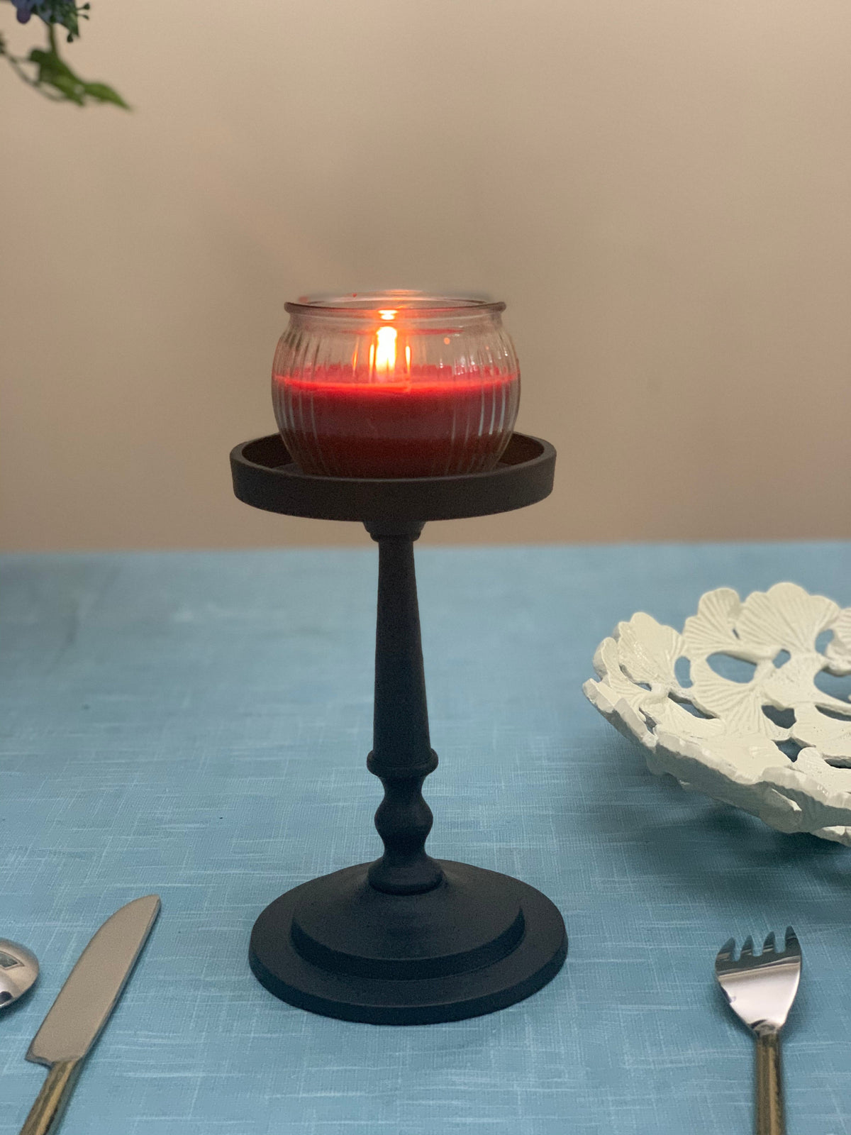 Vibhsa Pillar Candle Holder | Matte Black, 7"H, Fits 3.5" Candles