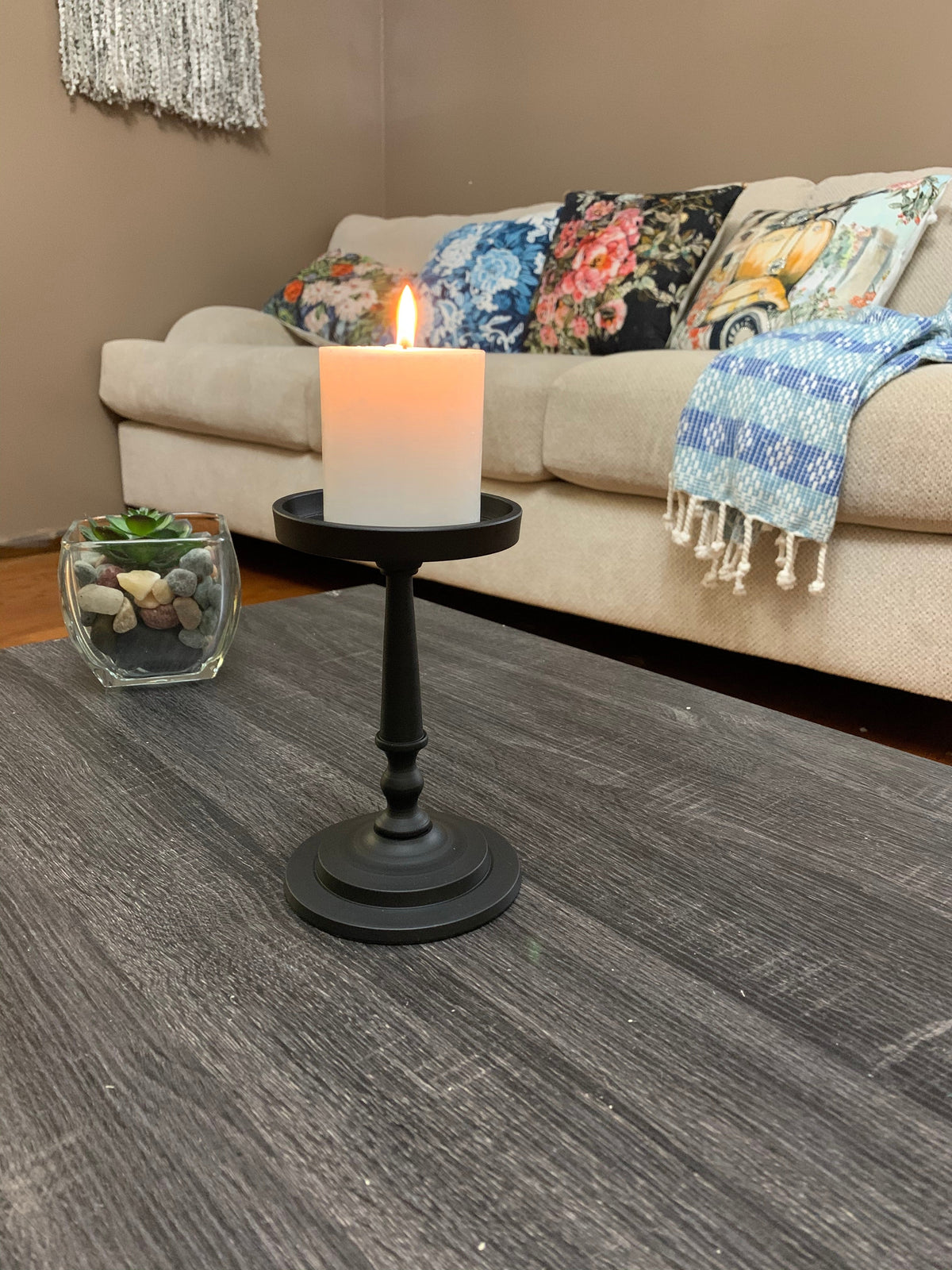Vibhsa Pillar Candle Holder | Matte Black, 7"H, Fits 3.5" Candles