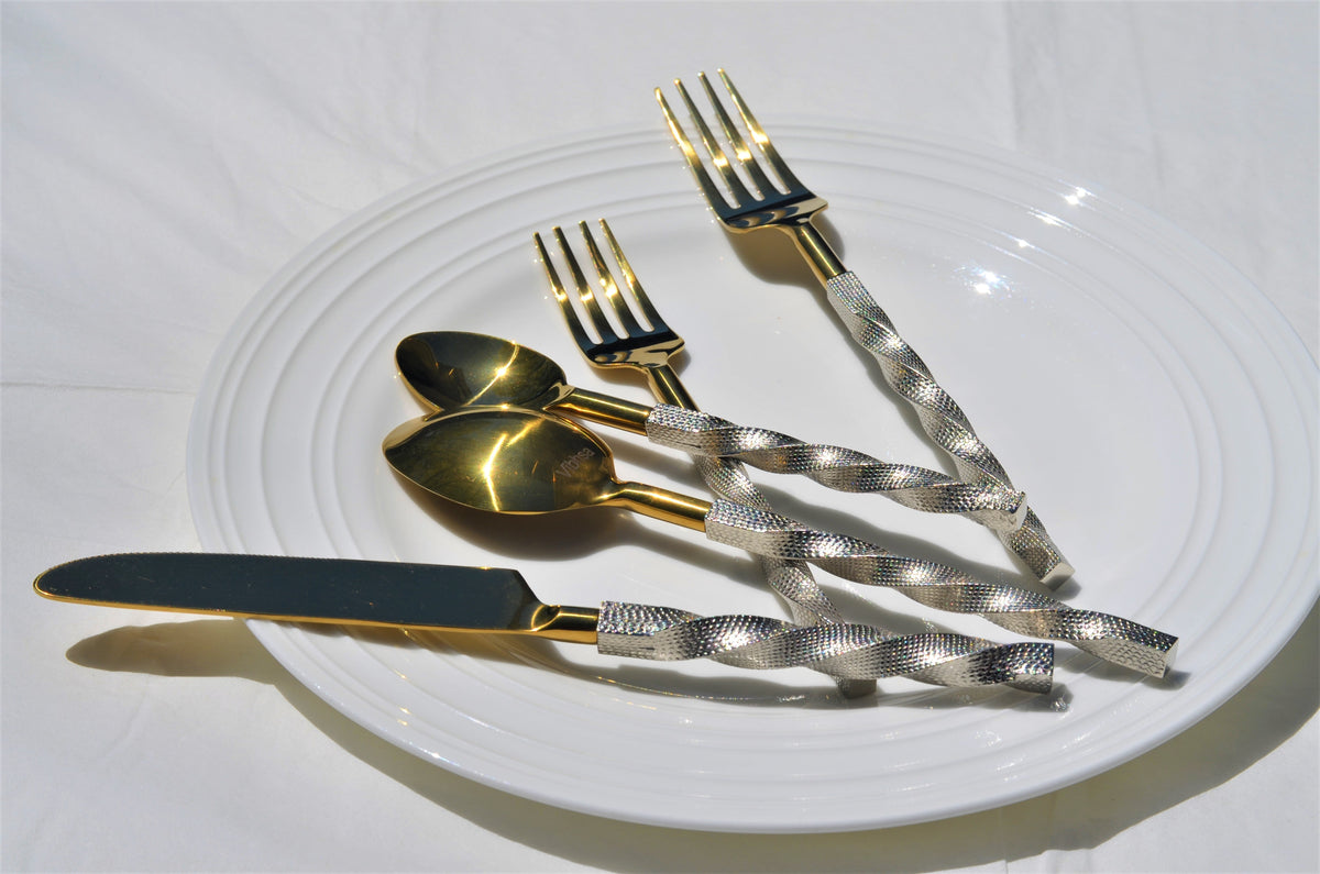 Gold Stainless Steel Flatware Set of 5 PC (Twisted)