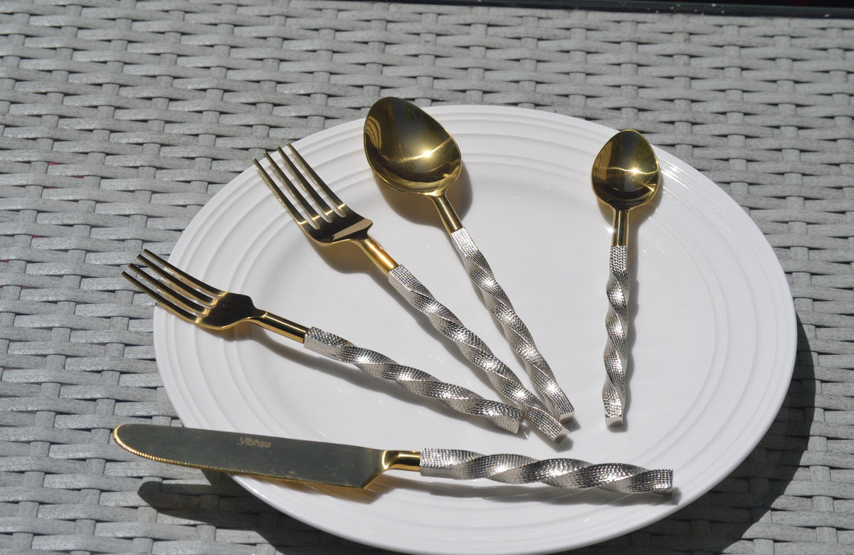 Vibhsa Gold Stainless Steel Flatware Set of 20 PC