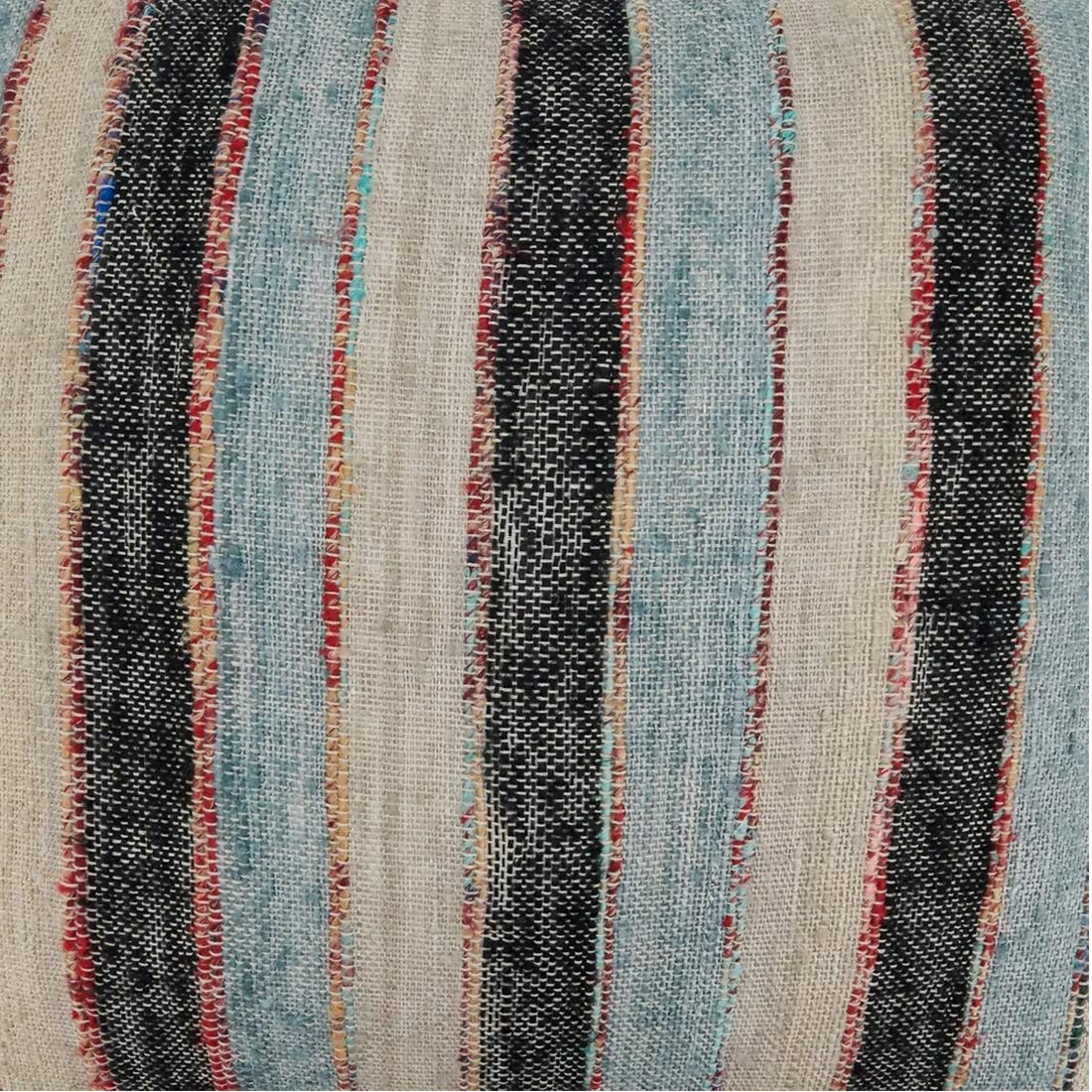 Woven Chindi Striped Fringe 100% Cotton Decorative Throw Pillow Cover 16 x 24 Inch - Blue Throw Pillow Case for Home, Couch, Living Room and Bedroom Décor