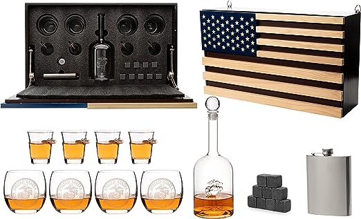 Marine Big Box Wall Decor Murphy With Decanter 4 Whiskey Glasses 4 Shot Glasses Marine Flask Marine