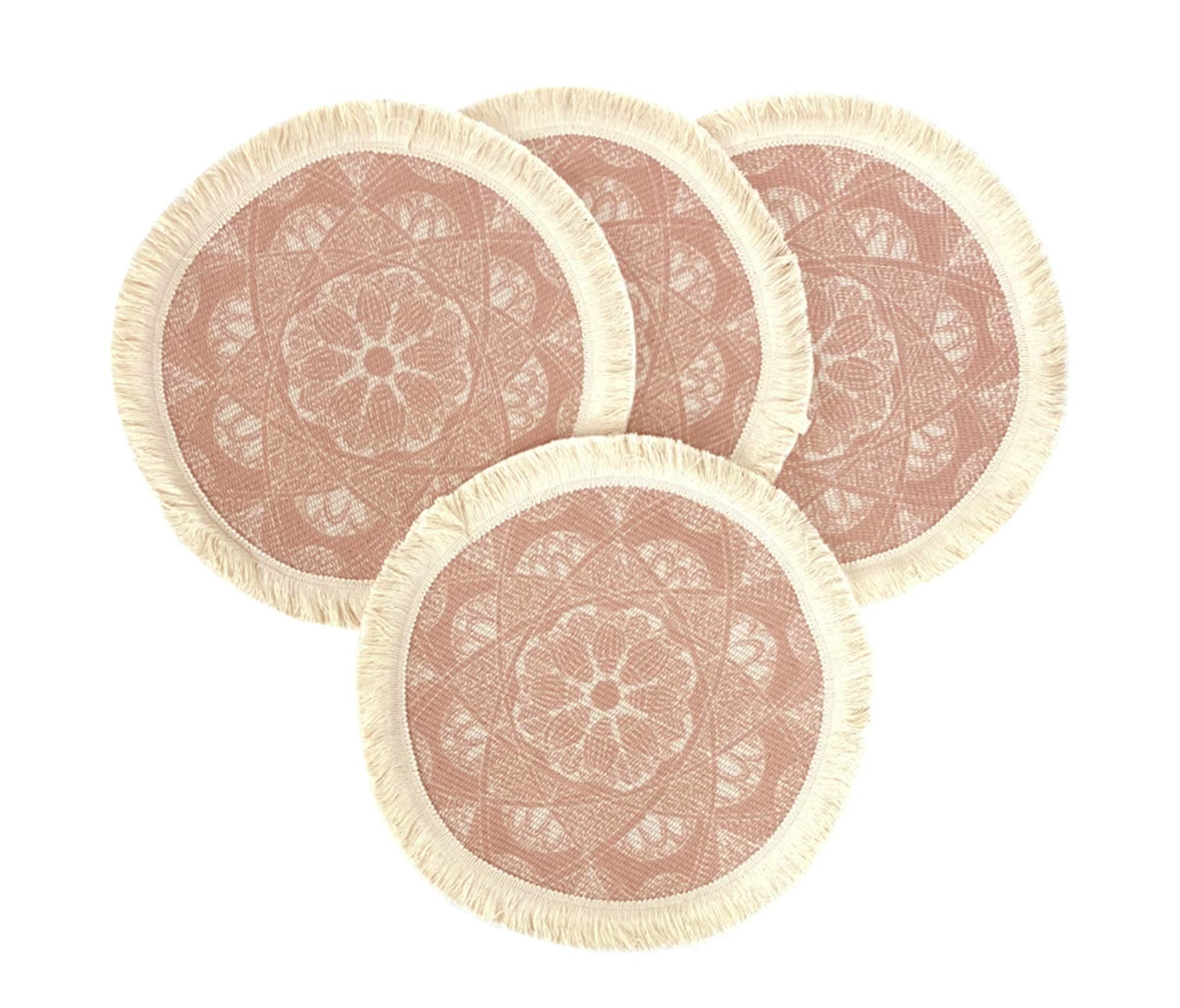 Fennco Styles Unique Dream Catcher Fringe Cotton Placemats 14-inch Round, Set of 4 - Boho Decorative Table Mats for Home Decor, Dining Table, Banquets and Special Events