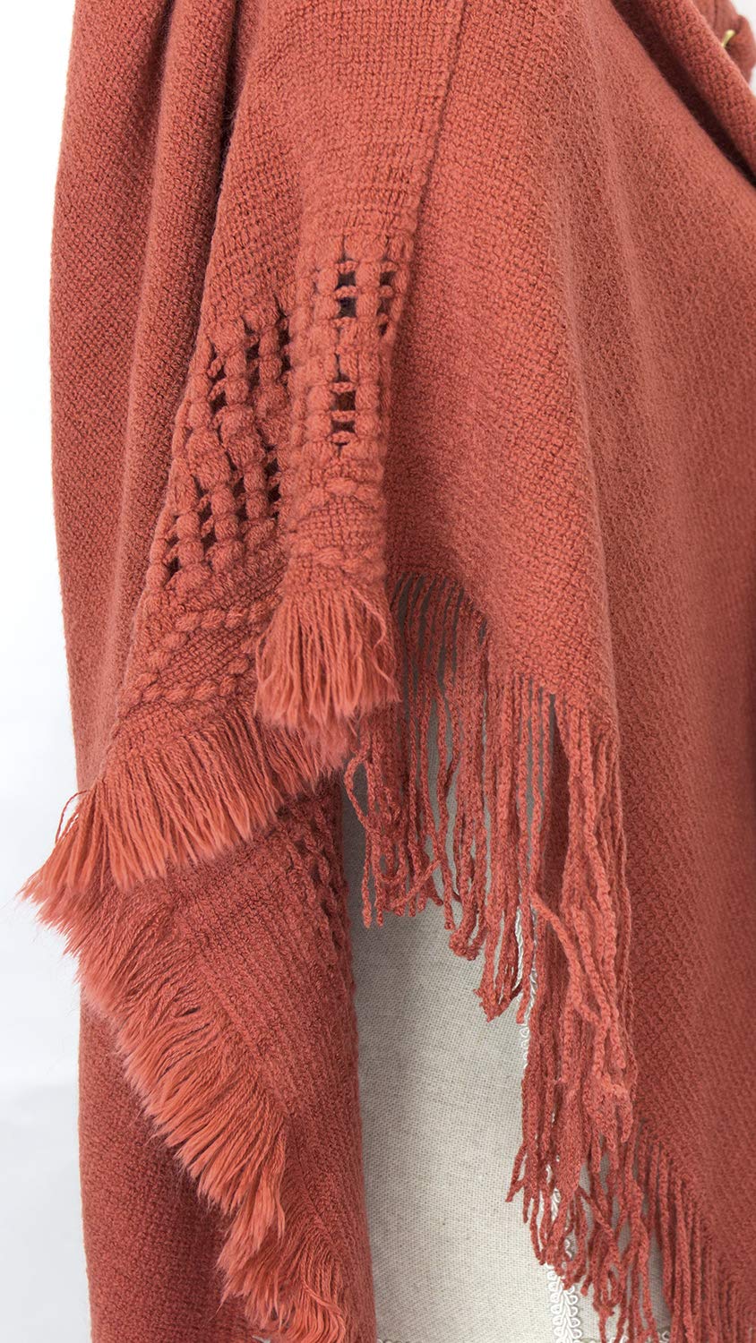 Styles I Love Women Fringed Lace Up Hooded Poncho Pullover Cardigan Soft Wrap for Winter Season