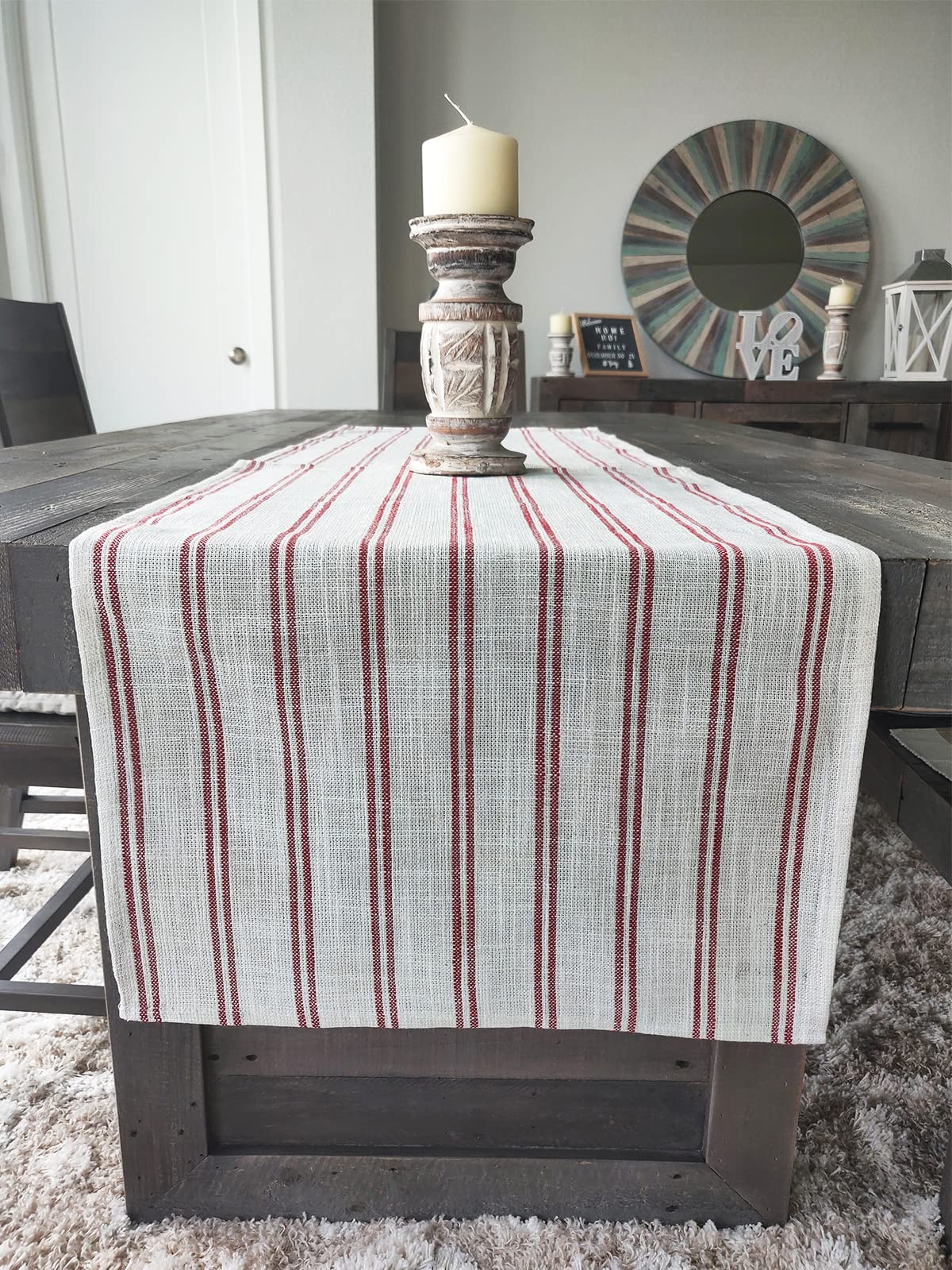 Fennco Styles Modern Striped Linen Blend Table Runner 16" W x 54" L - Beige Woven Table Cover for Home Décor, Dining Table, Banquets, Family Gathering and Special Events