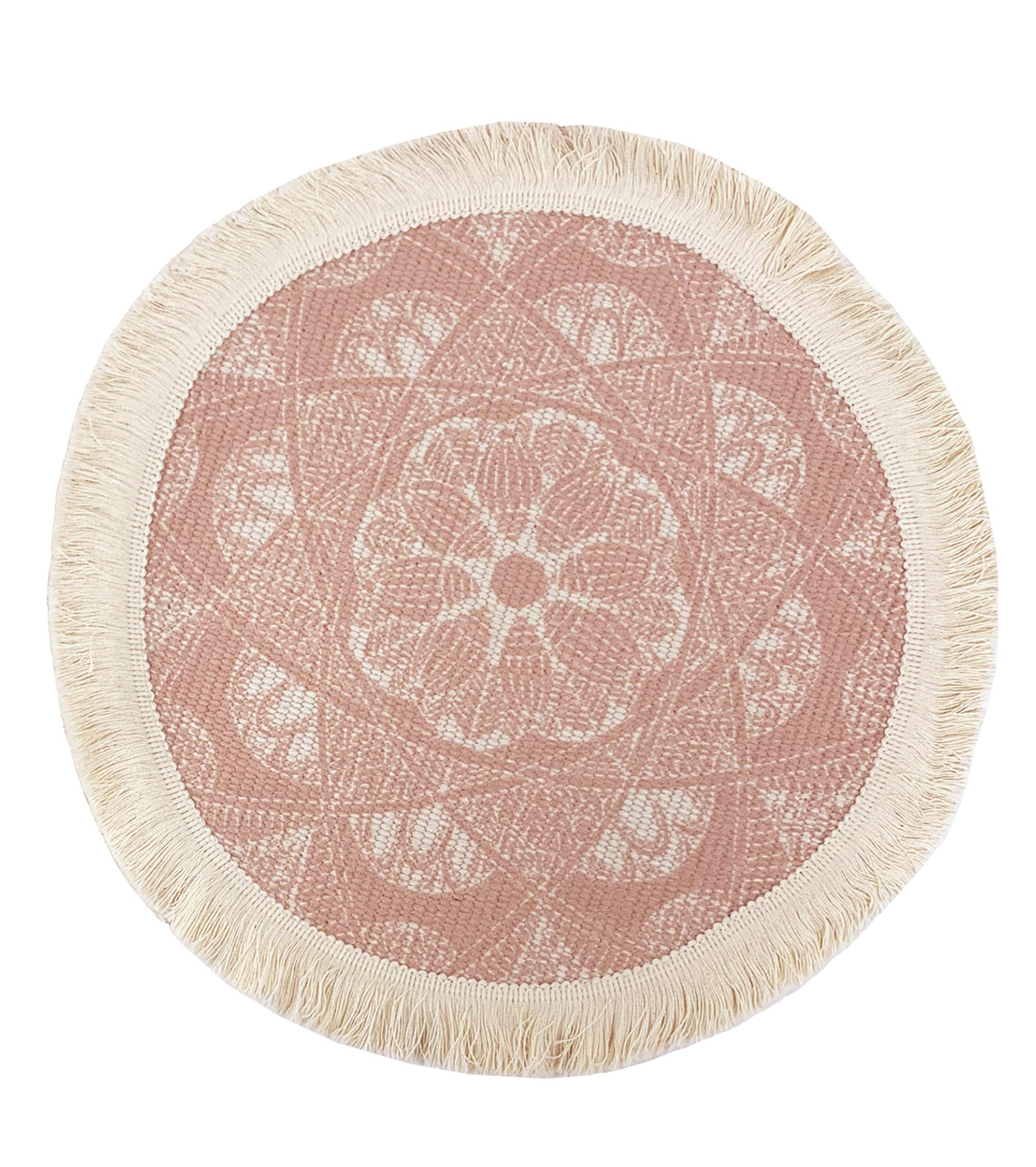 Fennco Styles Unique Dream Catcher Fringe Cotton Placemats 14-inch Round, Set of 4 - Boho Decorative Table Mats for Home Decor, Dining Table, Banquets and Special Events