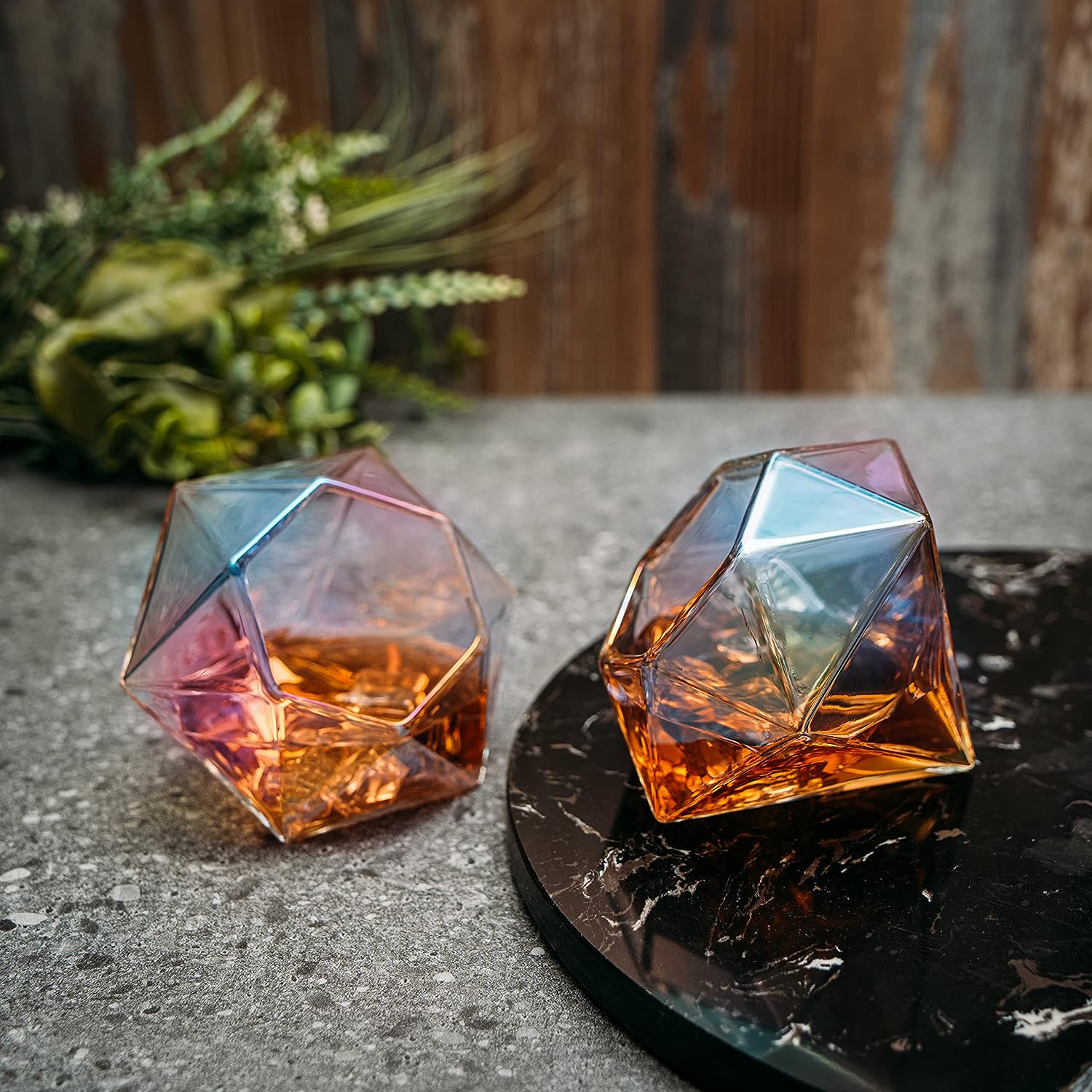 Set Of 2 Iridescent Diamond Whiskey Wine Glasses 10OZ Wine Whiskey Water Diamond Shaped Diamonds Col