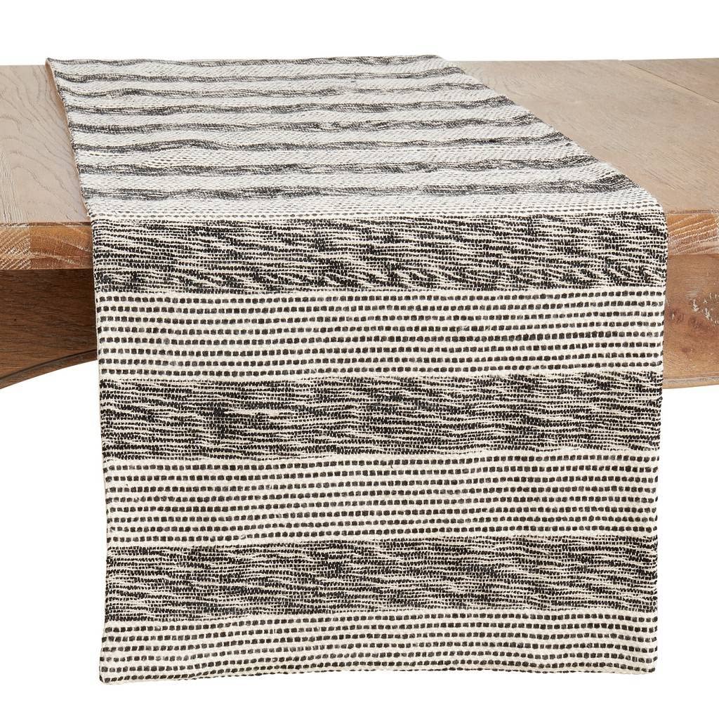 Fennco Styles Striped Design Cotton Table Runner 16" W x 72" L - Black & White Table Cover for Home Décor, Dining Table, Banquets, Family Gathering and Special Events