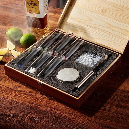 Tequila Shot Glass Salt Gift Set For Men Women Six Agave Shot Glasses Knife For Limes One Skull Coas