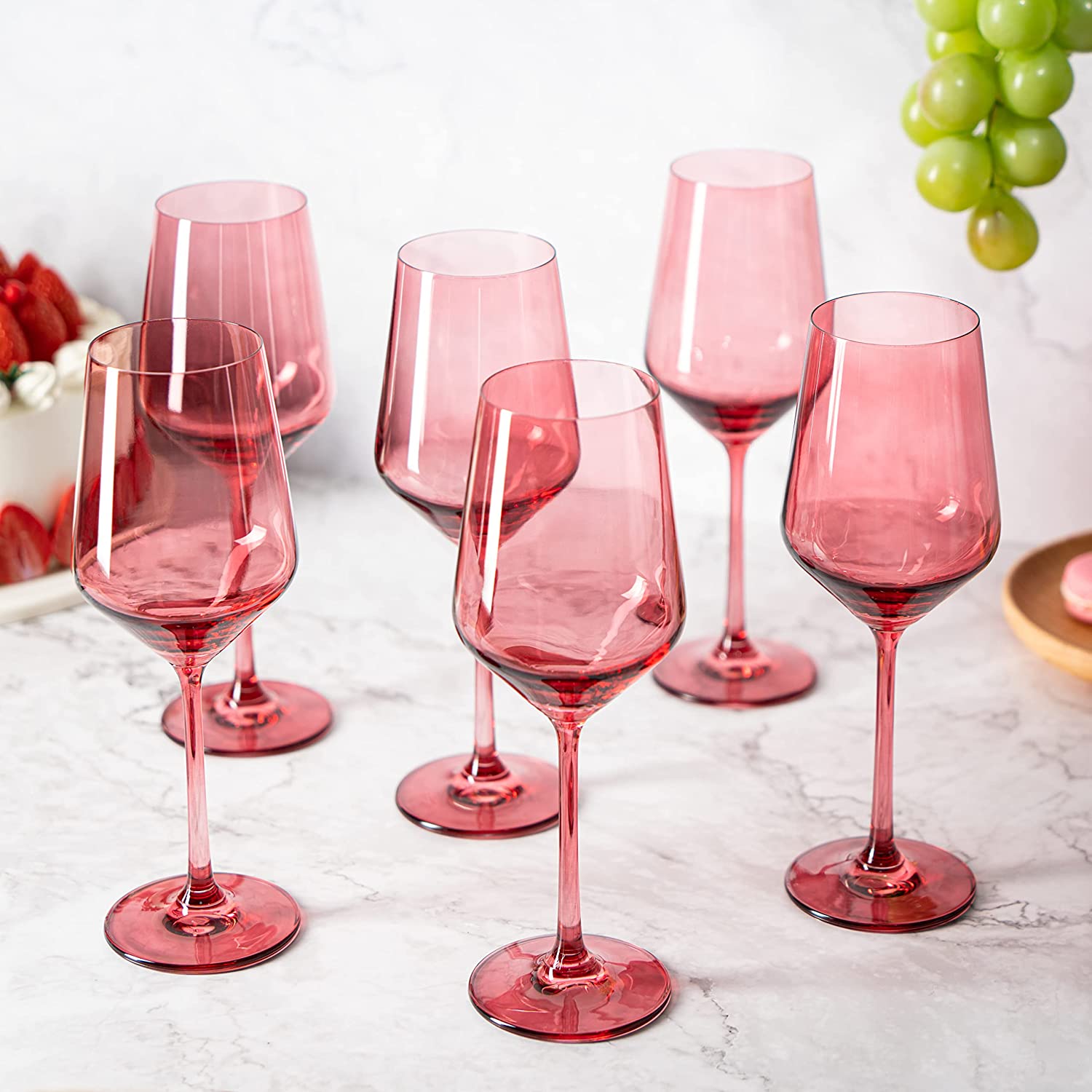 Set Of 6 Colored Wine Glasses 12 Oz Hand Blown Italian Style Crystal Bordeaux Wine Glasses Premium S