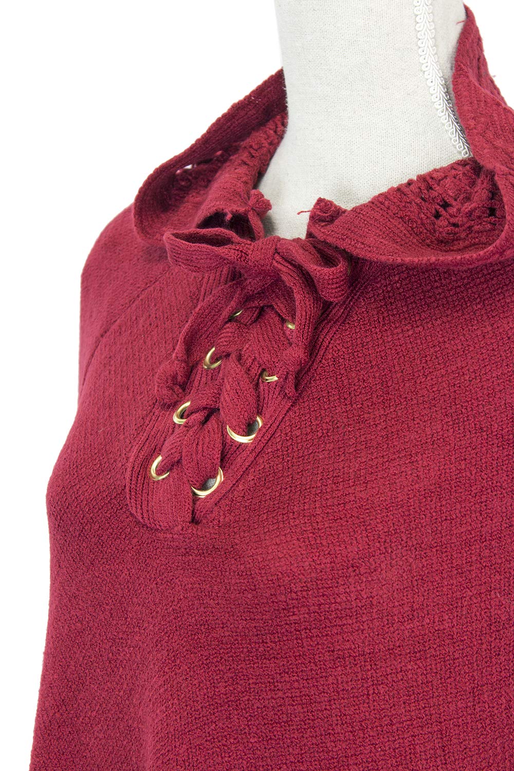 Styles I Love Women Fringed Lace Up Hooded Poncho Pullover Cardigan Soft Wrap for Winter Season