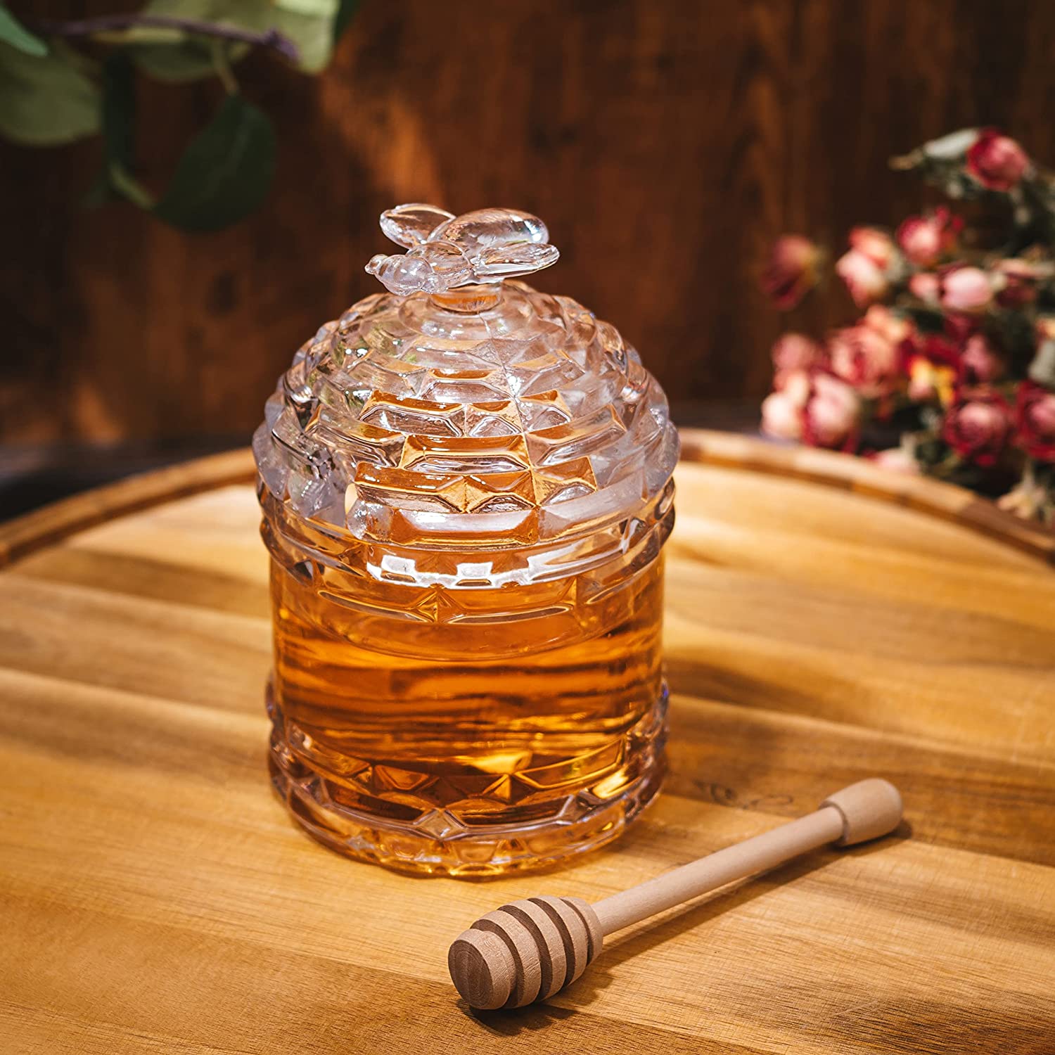 Bee Honey Jar By 5 H Glass Honey Pot With Dipper And Lid Cover For Home Kitchen Hone