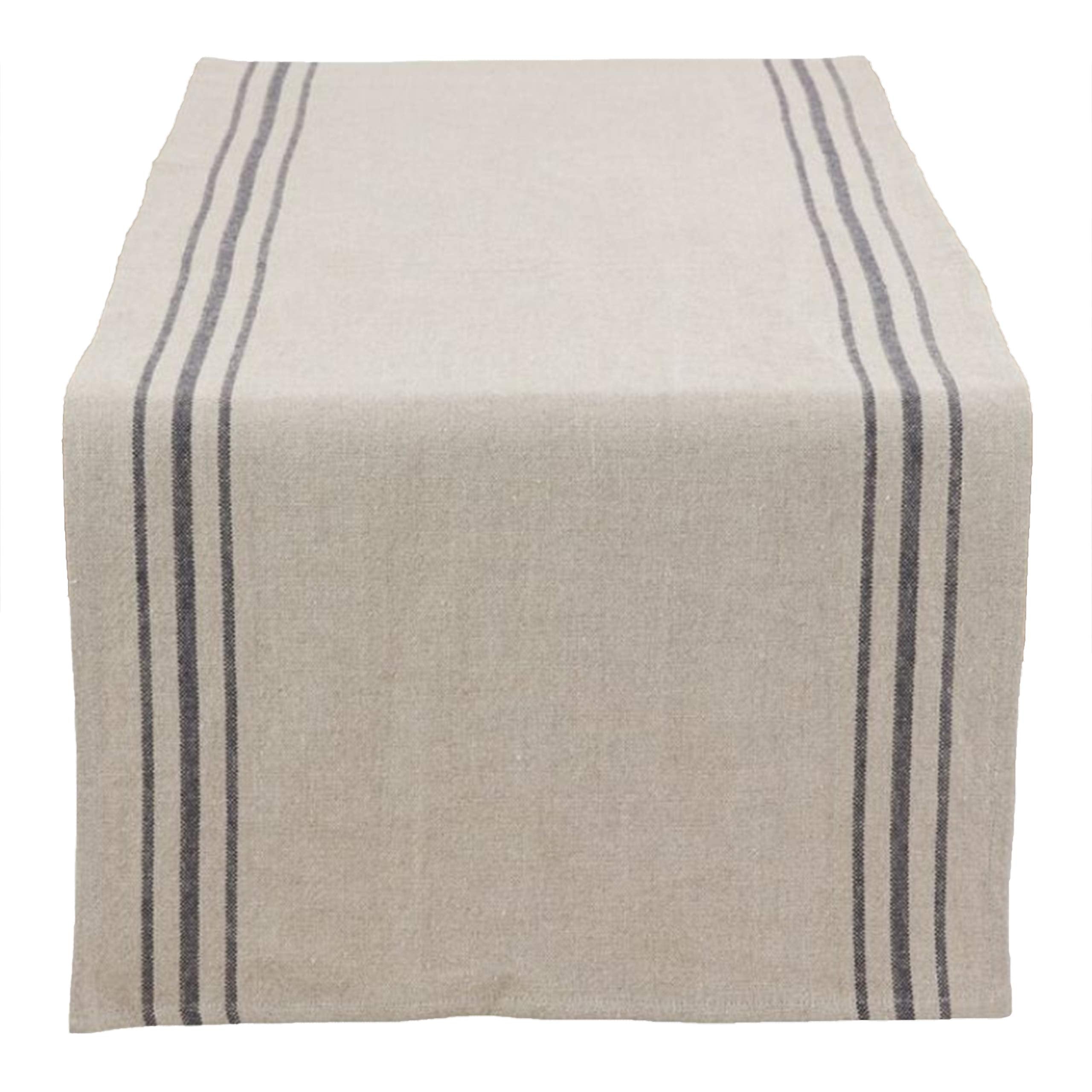 Fennco Styles Ferme Maison Collection Causal Black Striped 100% Pure Linen Table Linens - Natural Table Linens for BBQ Party, Banquets, Farmhouse Events and Home Décor