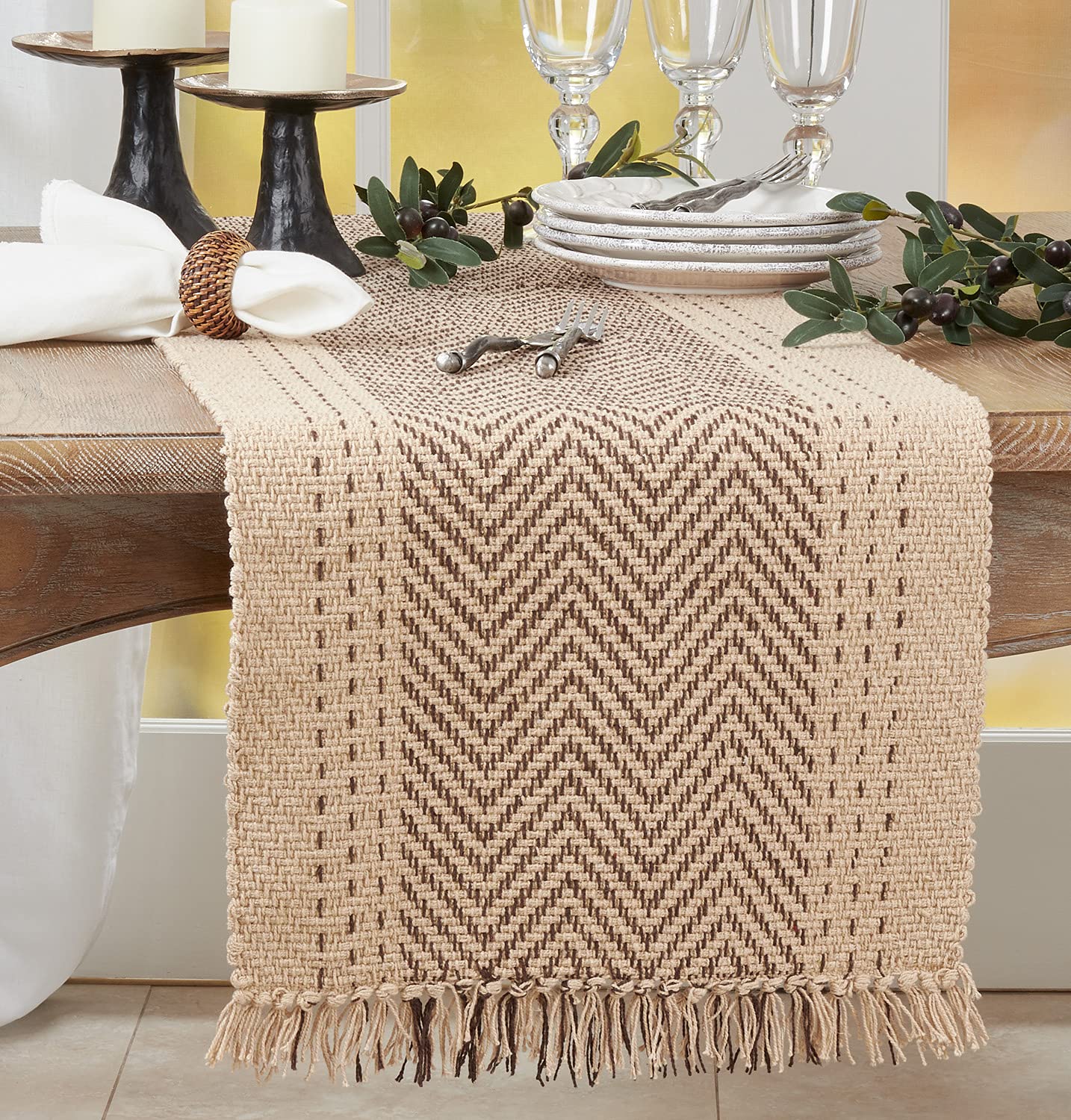 Modern Kantha Stitch Design 100% Cotton Table Runner - Grey Table Cover for Everyday Use, Dining Room Décor, Family Gathering and Special Occasion