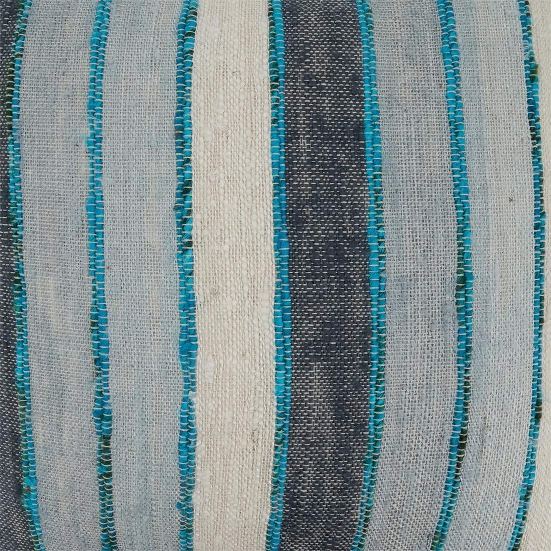 Woven Chindi Striped Fringe 100% Cotton Decorative Throw Pillow Cover 16 x 24 Inch - Blue Throw Pillow Case for Home, Couch, Living Room and Bedroom Décor