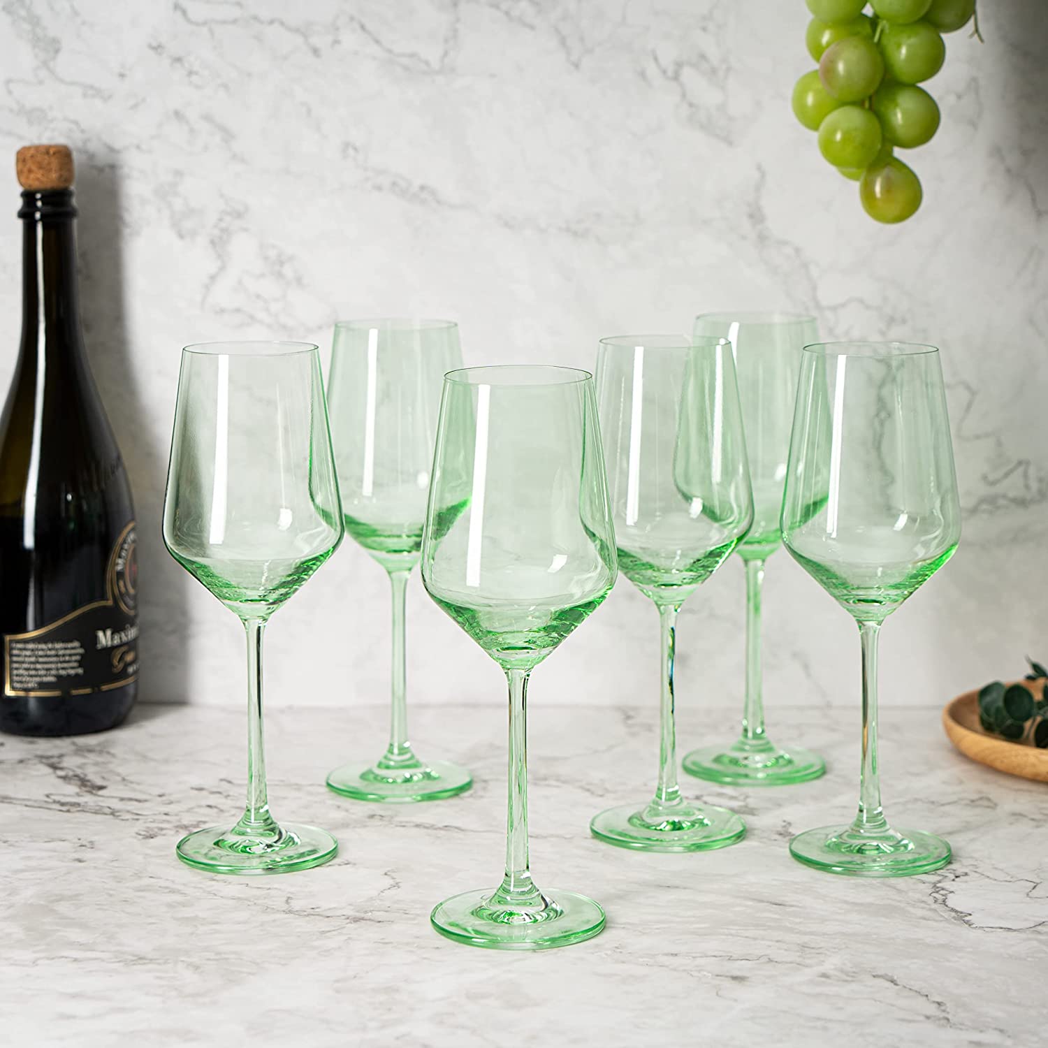 Set Of 6 Green Colored Wine Glasses 12 Oz Hand Blown Italian Style Crystal Bordeaux Wine Glasses Pre